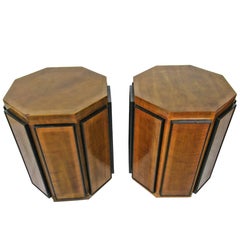 Pair of Gilbert Rohde Octagonal Fruitwood and Ebonized Pedestal Tables