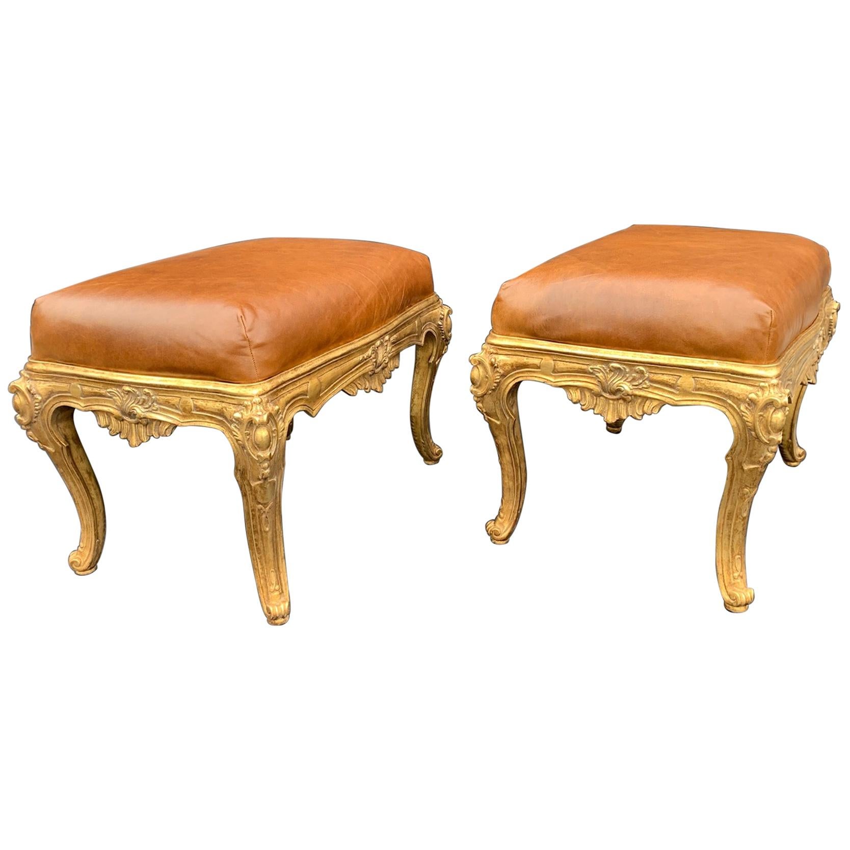 Pair of Gild Hand Carved Benches For Sale