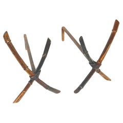 Pair of gild iron "bamboo" andirons attributed to Maison Baguès