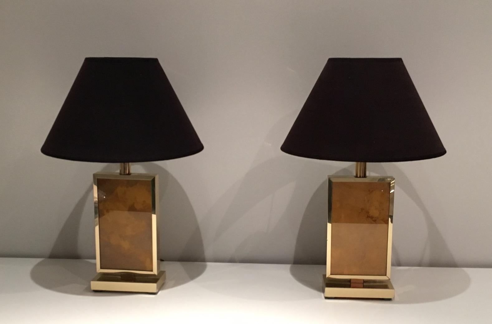 Mid-Century Modern Pair of Gild Lamps, in the Style of Aldo Tura, circa 1970