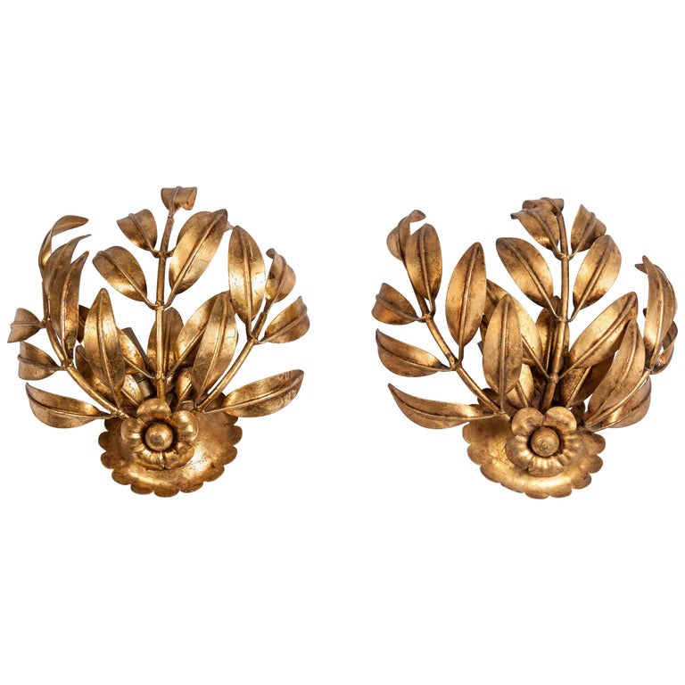 Pair of Gild Metal Sconces in the Style of Maison Baguès at 1stDibs