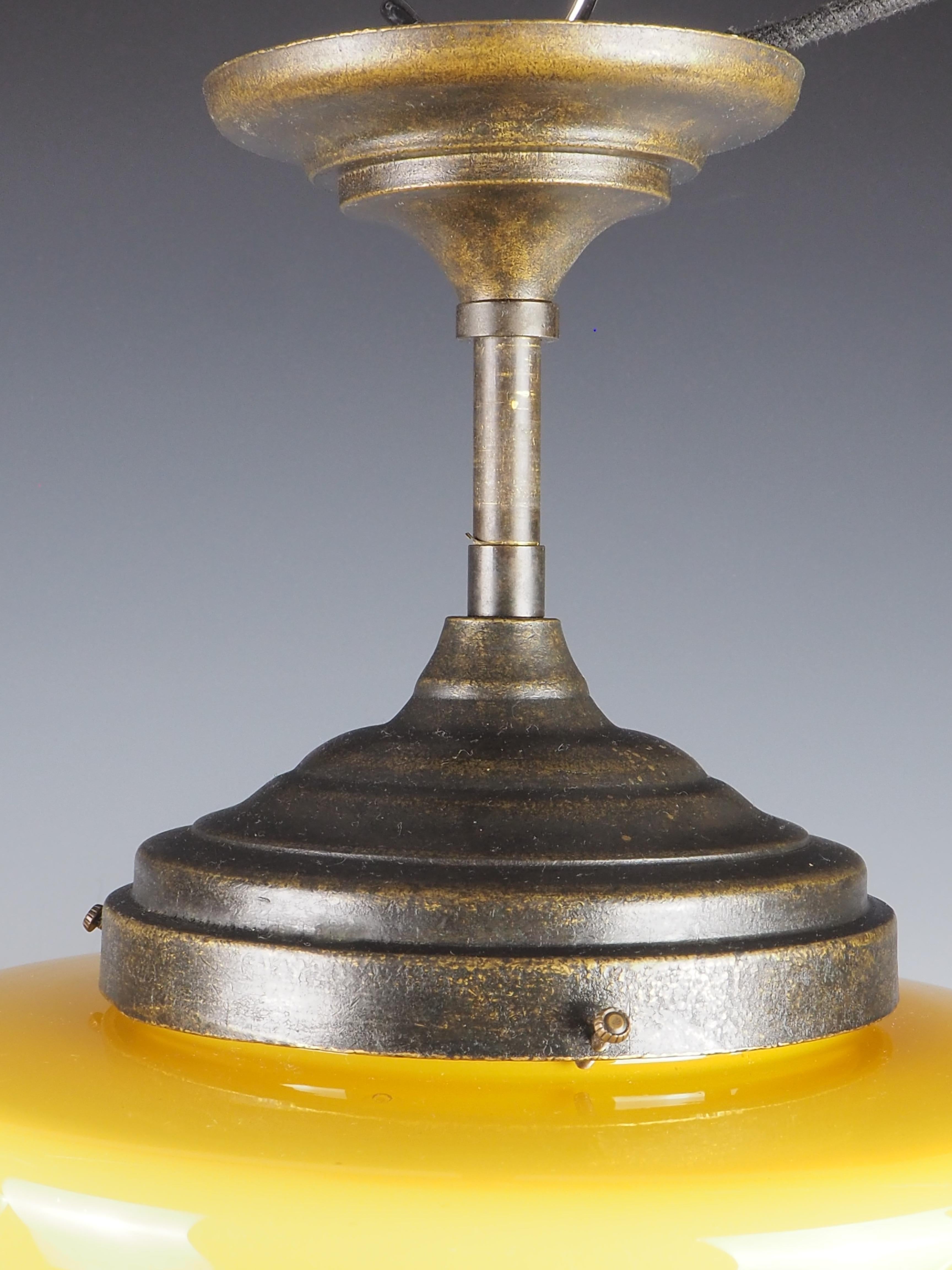 Pair of Gilde Handwerk Ceiling Opaline Pendants In Good Condition For Sale In Lincoln, GB