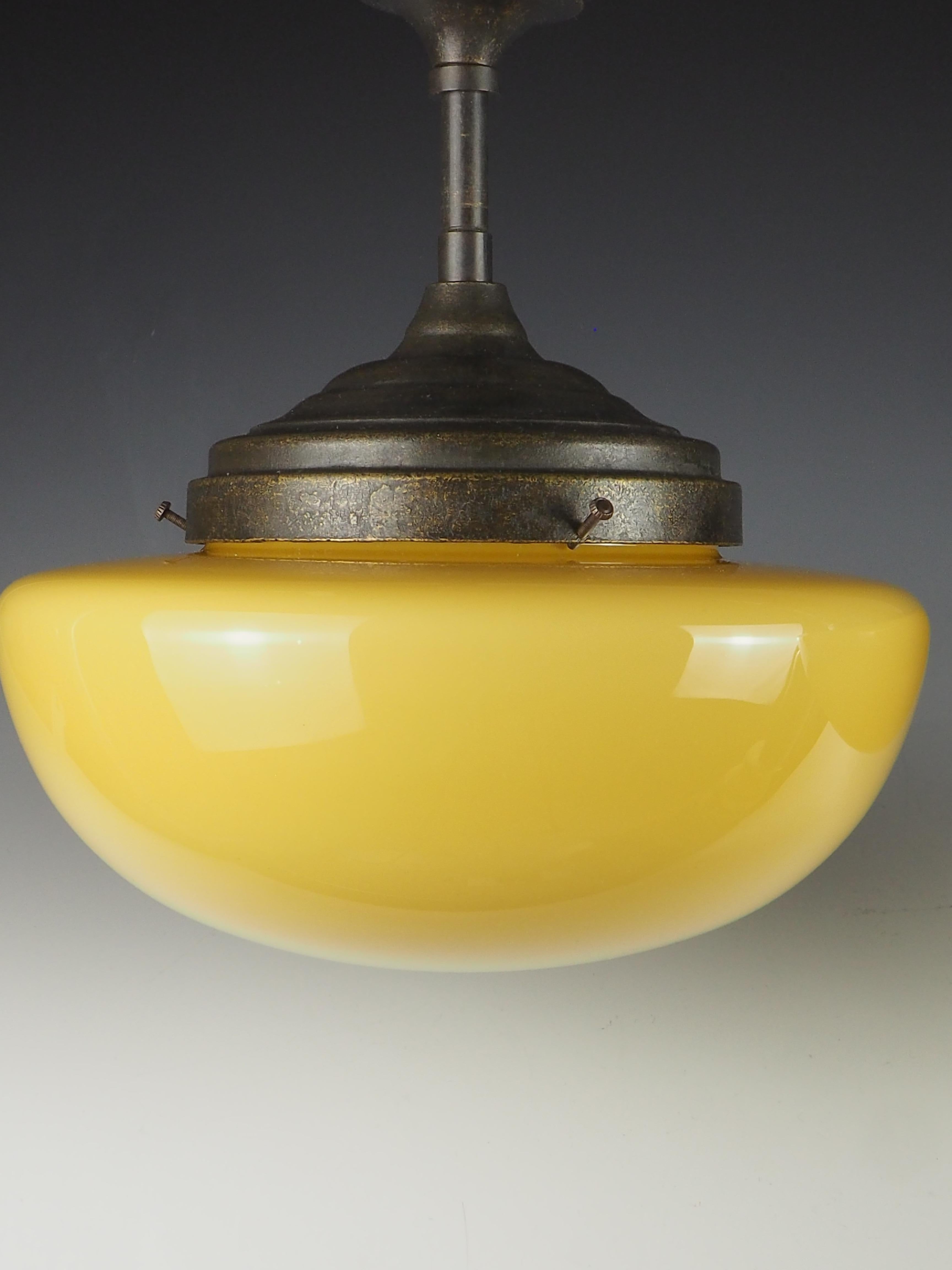 Opaline Glass Pair of Gilde Handwerk Ceiling Opaline Pendants For Sale
