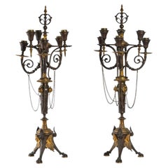 Pair of Gilded and Patinated Candlesticks