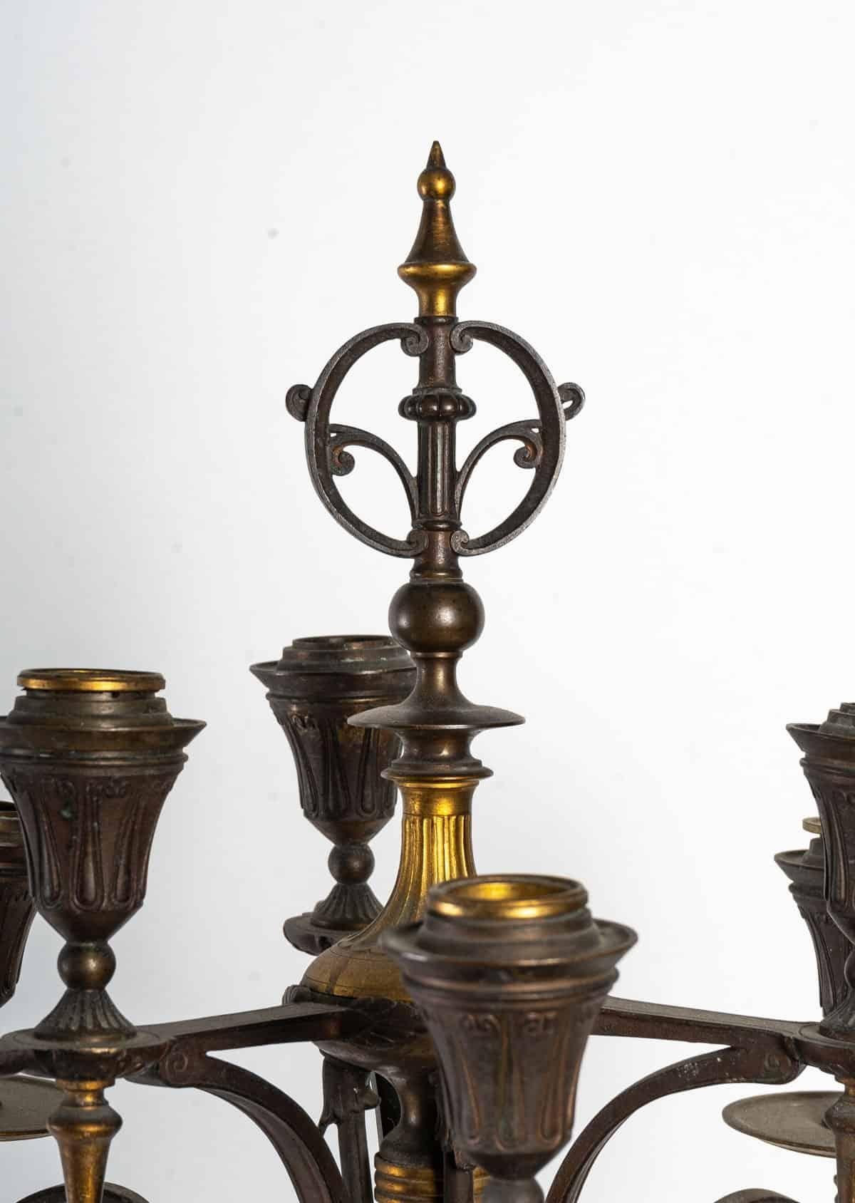 Pair of Gilded and Patinated Candlesticks In Good Condition In Saint-Ouen, FR