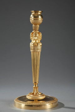 Pair of Gilded and Sculpted Bronze Candlesticks, Empire Period