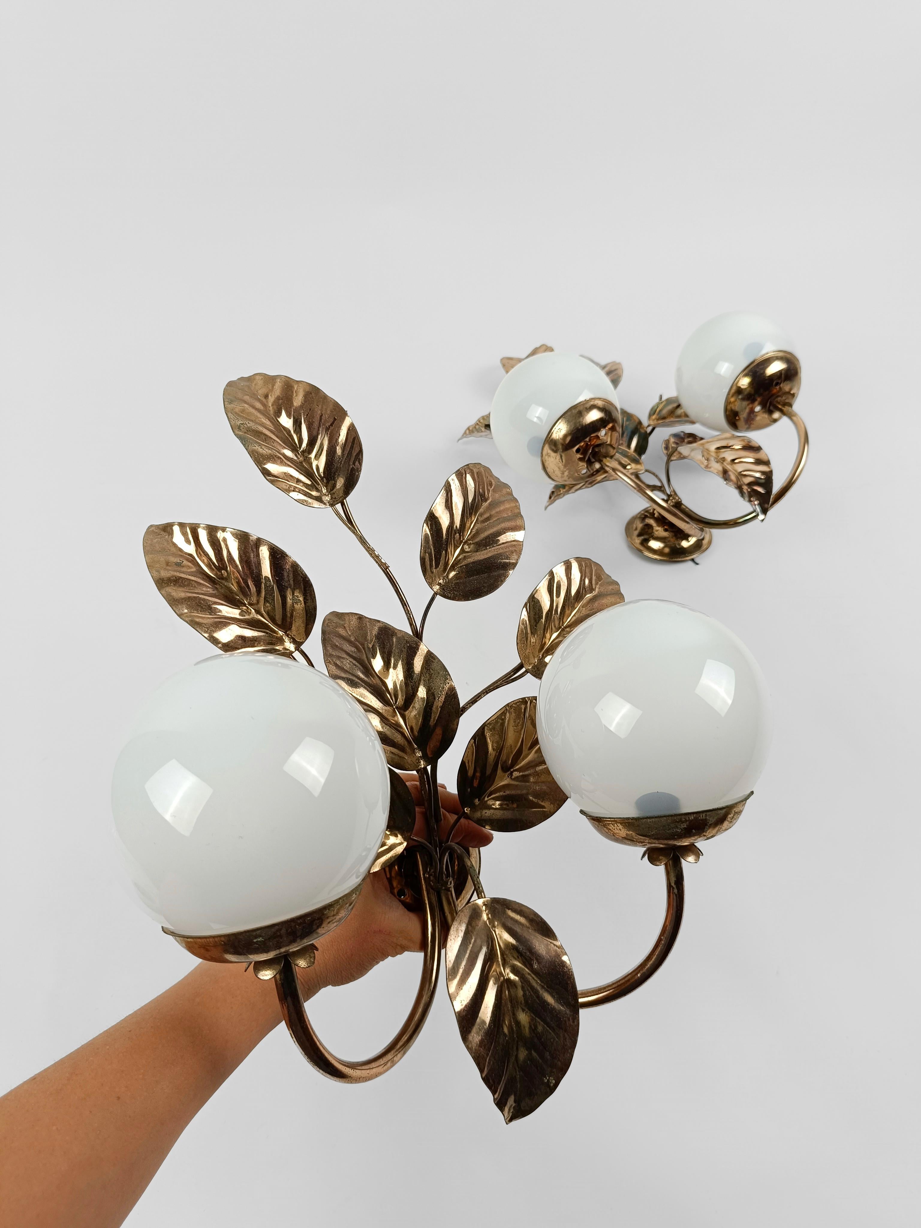 Pair of Gilded and White Opaline Wall Lights Sconces in the style of Hans Kögl  For Sale 3