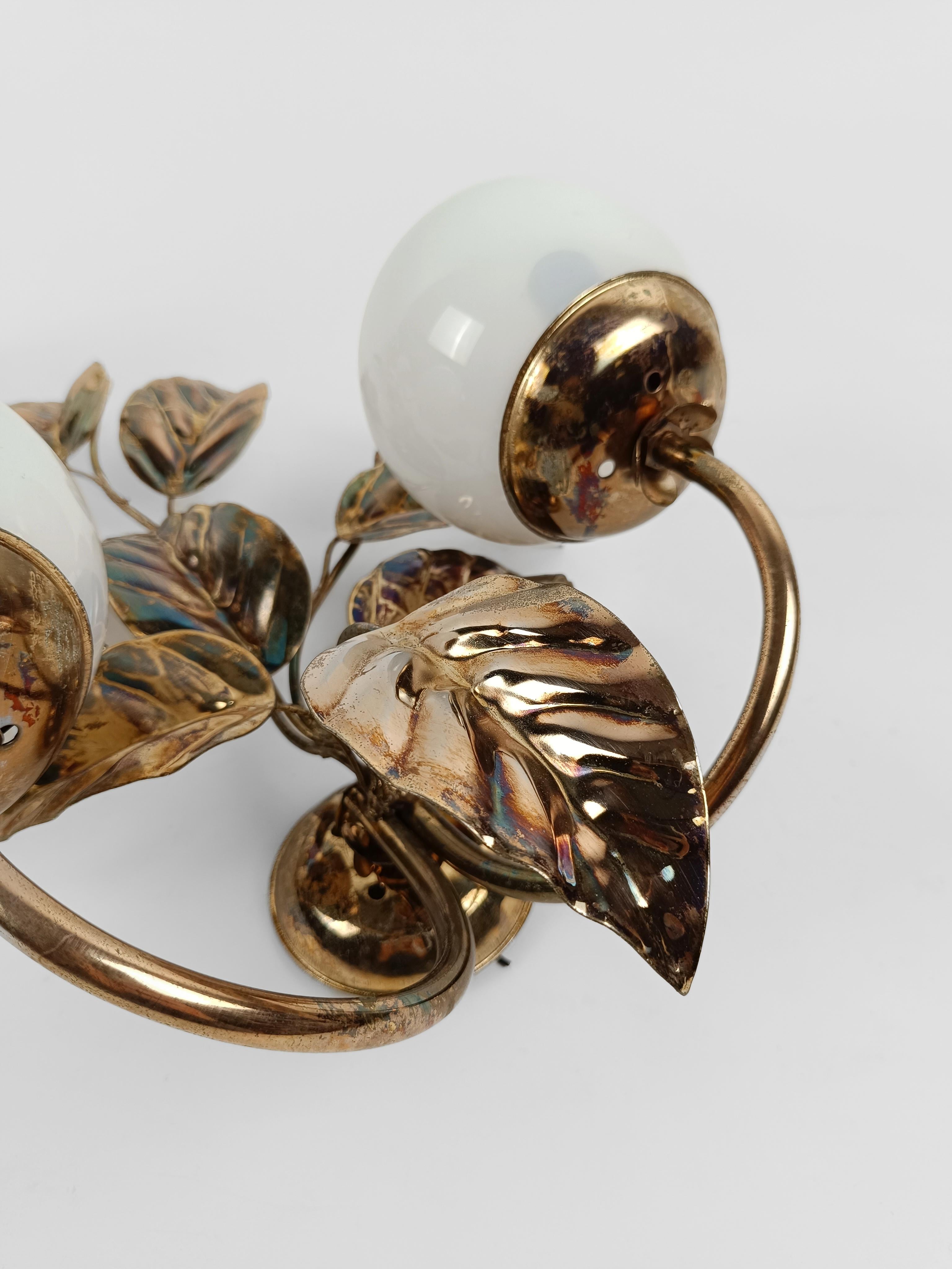 Pair of Gilded and White Opaline Wall Lights Sconces in the style of Hans Kögl  For Sale 4