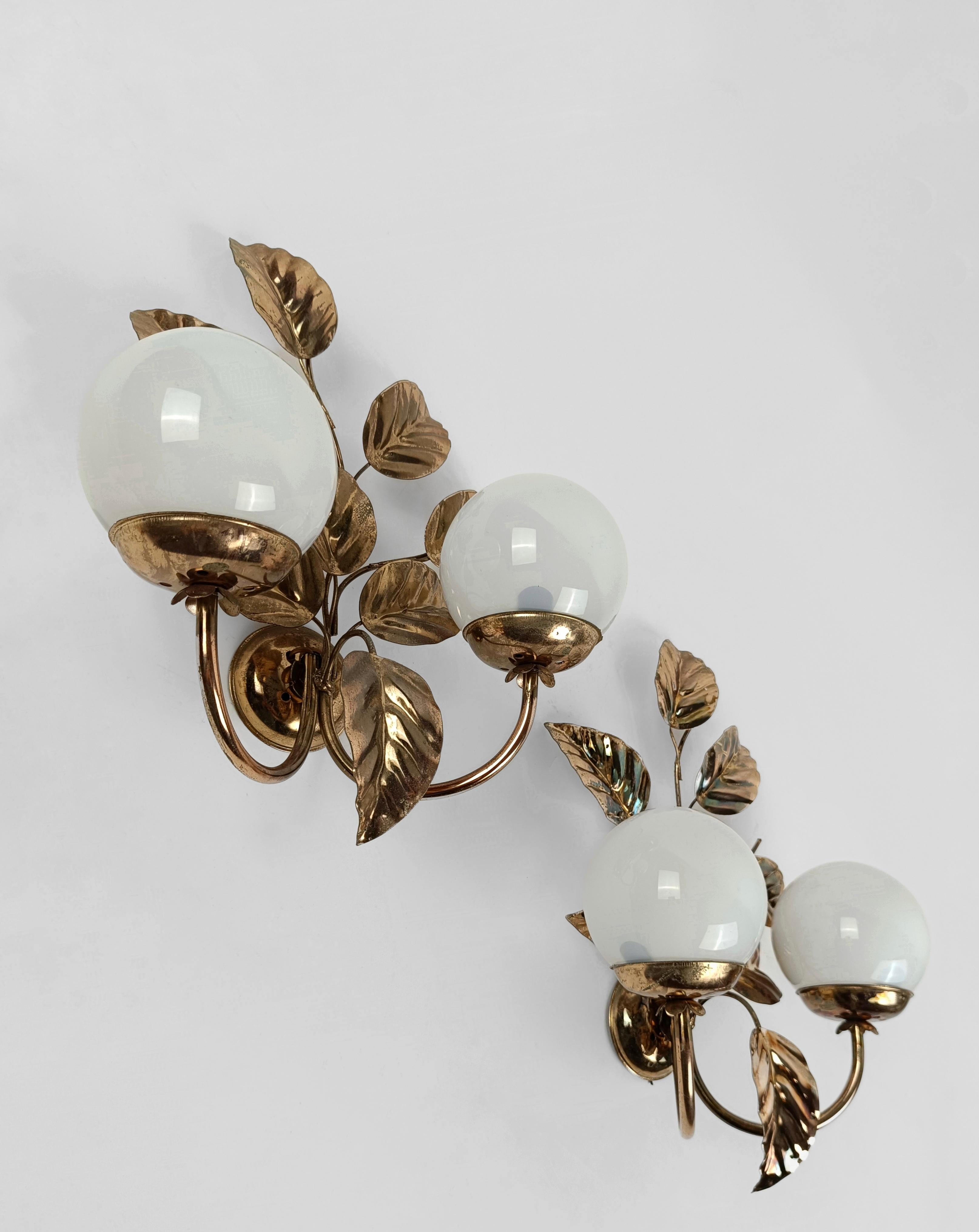 Pair of Gilded and White Opaline Wall Lights Sconces in the style of Hans Kögl  For Sale 7