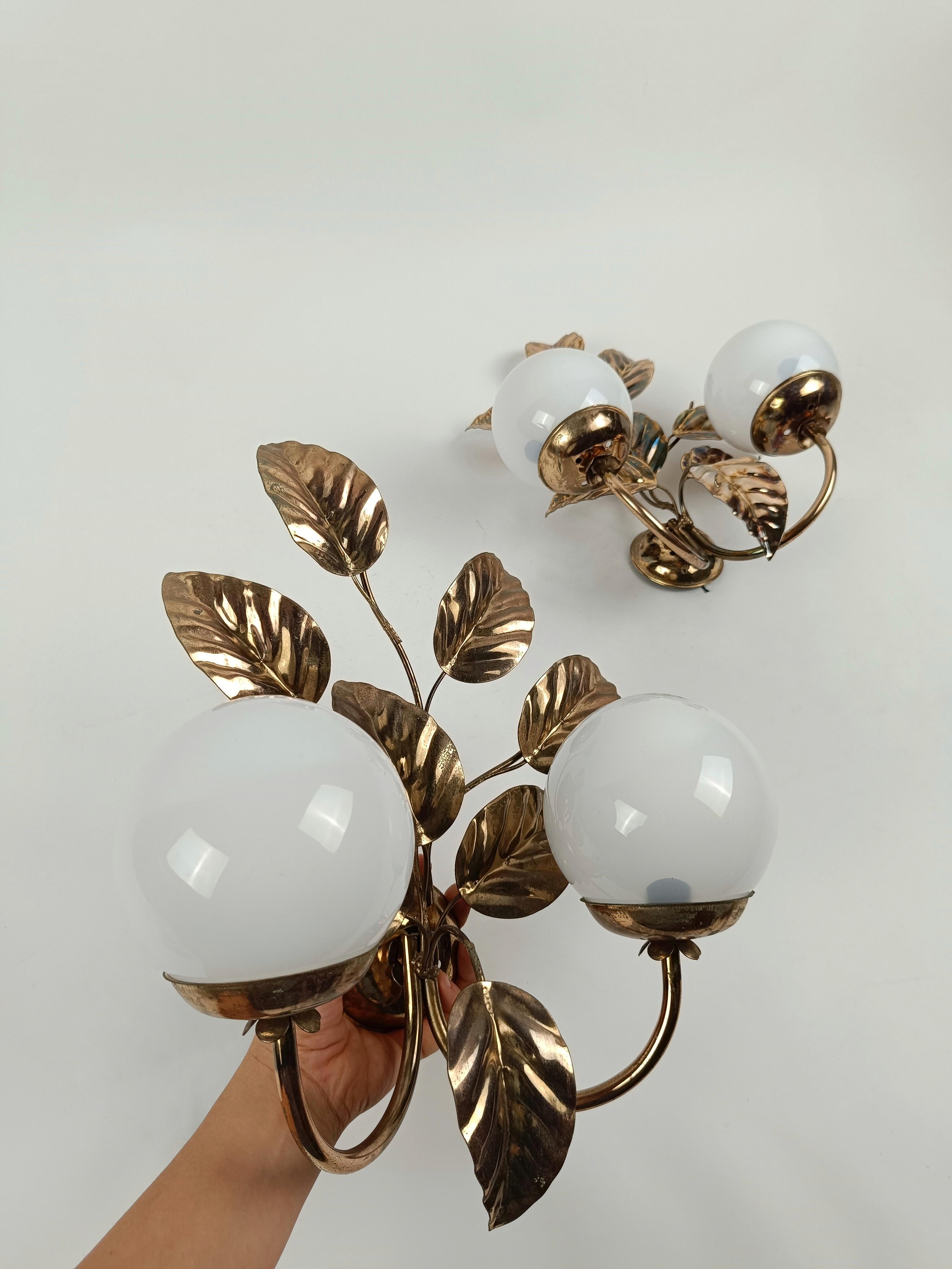 Pair of Gilded and White Opaline Wall Lights Sconces in the style of Hans Kögl  For Sale 9
