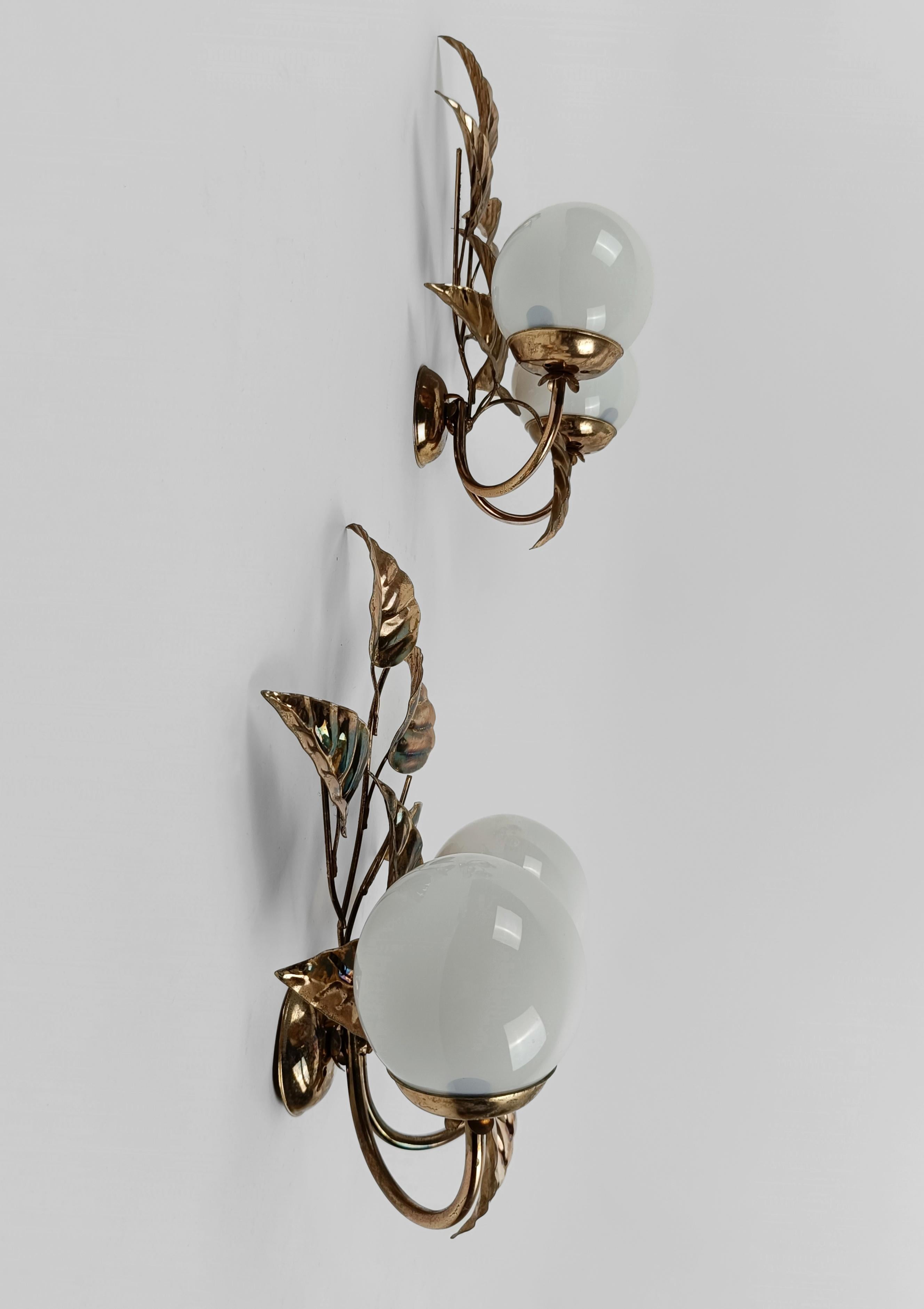 Pair of Gilded and White Opaline Wall Lights Sconces in the style of Hans Kögl  For Sale 12