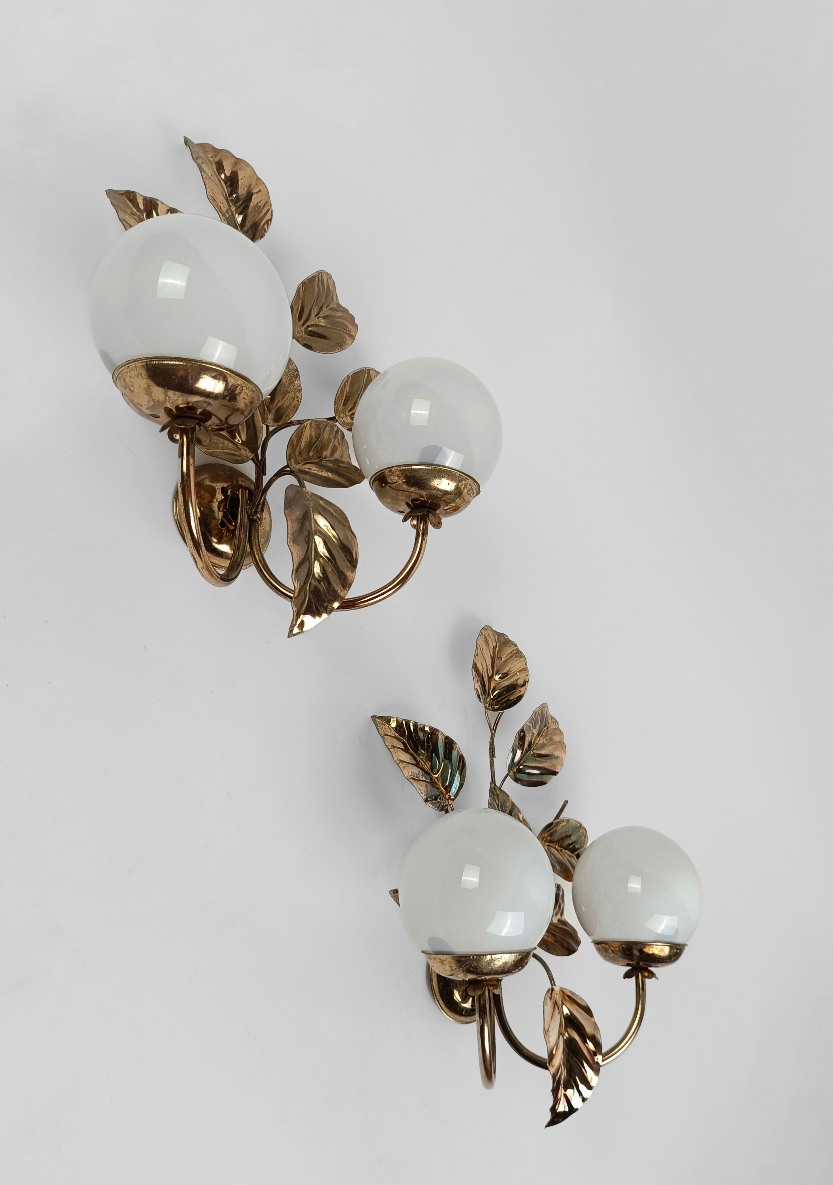 Pair of Gilded and White Opaline Wall Lights Sconces in the style of Hans Kögl  For Sale 1