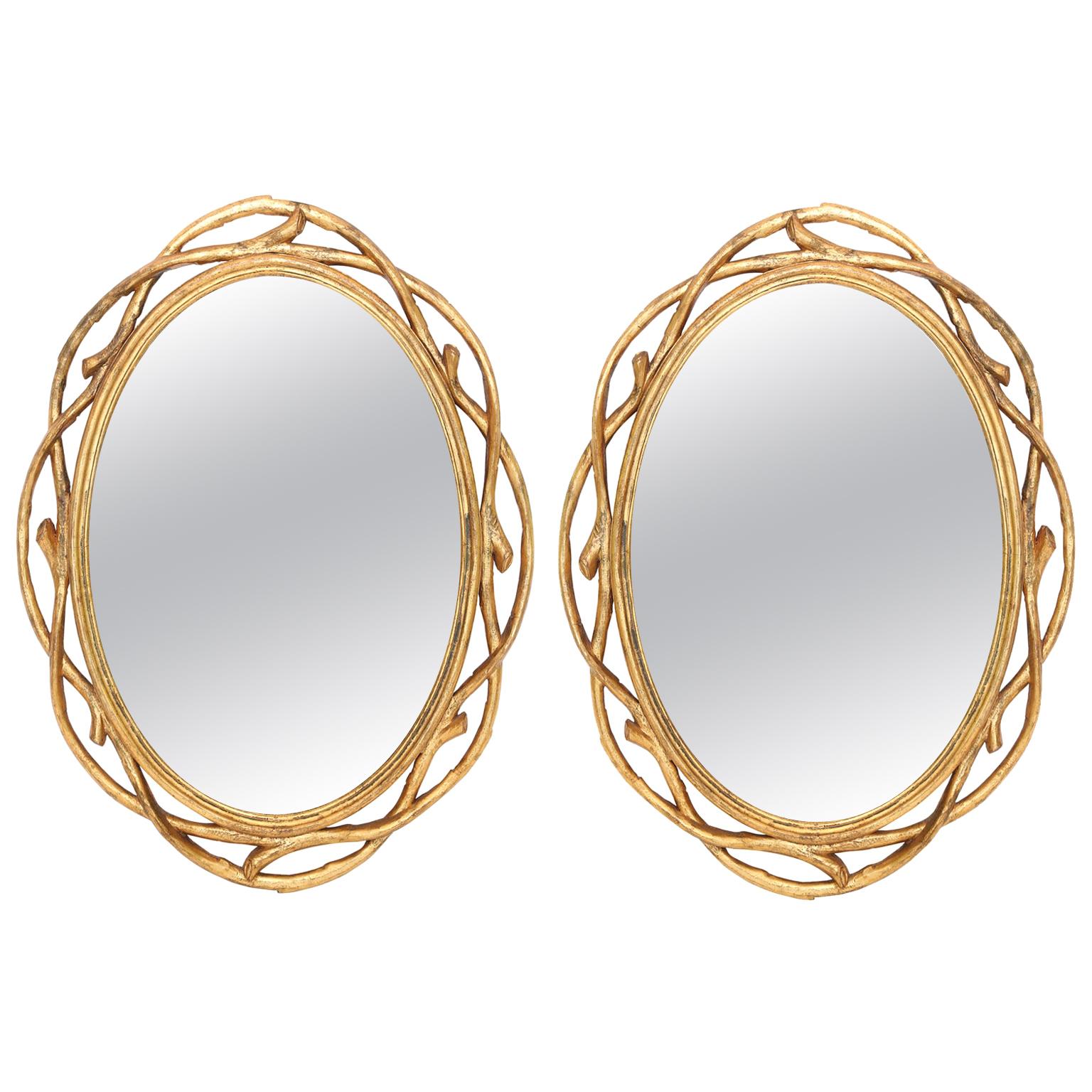 Pair of Gilded Arboreal Mirrors