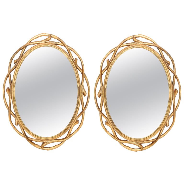 Pair of Gilded Arboreal Mirrors For Sale at 1stDibs