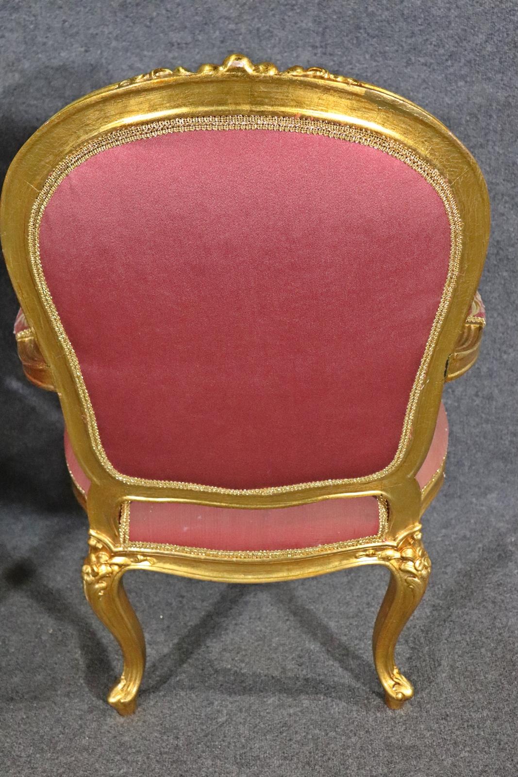 Pair of Gilded Aubusson Upholstered French Louis XV Armchairs Fauteuils  2