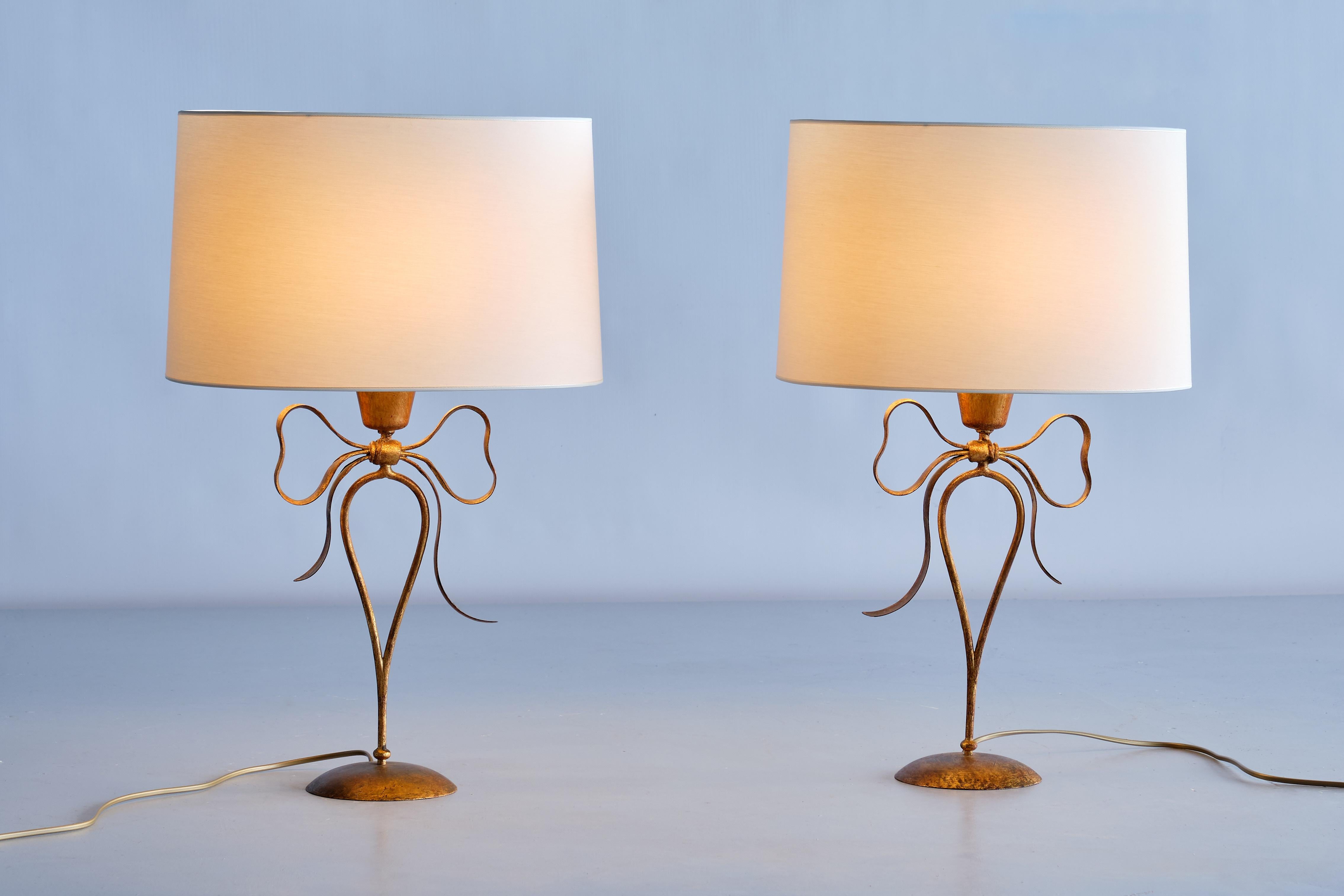 Pair of Gilded Bow Shaped Table Lamps by Mingazzi Bologna, Italy, 1950s 2
