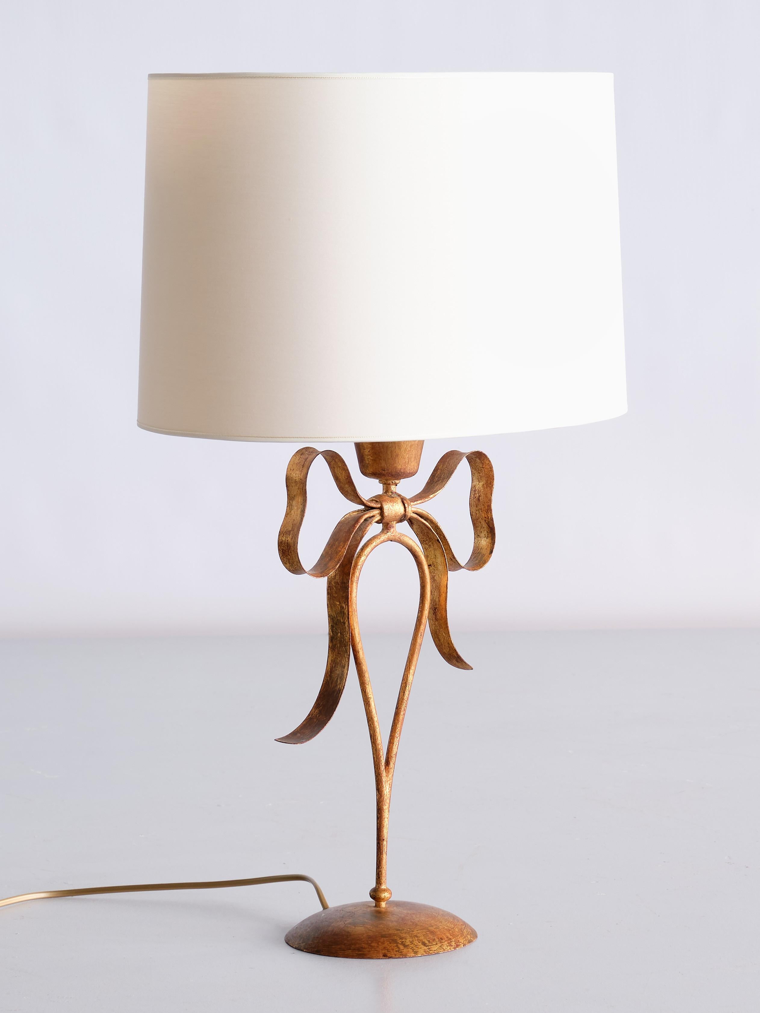 Pair of Gilded Bow Shaped Table Lamps by Mingazzi Bologna, Italy, 1950s In Good Condition In The Hague, NL