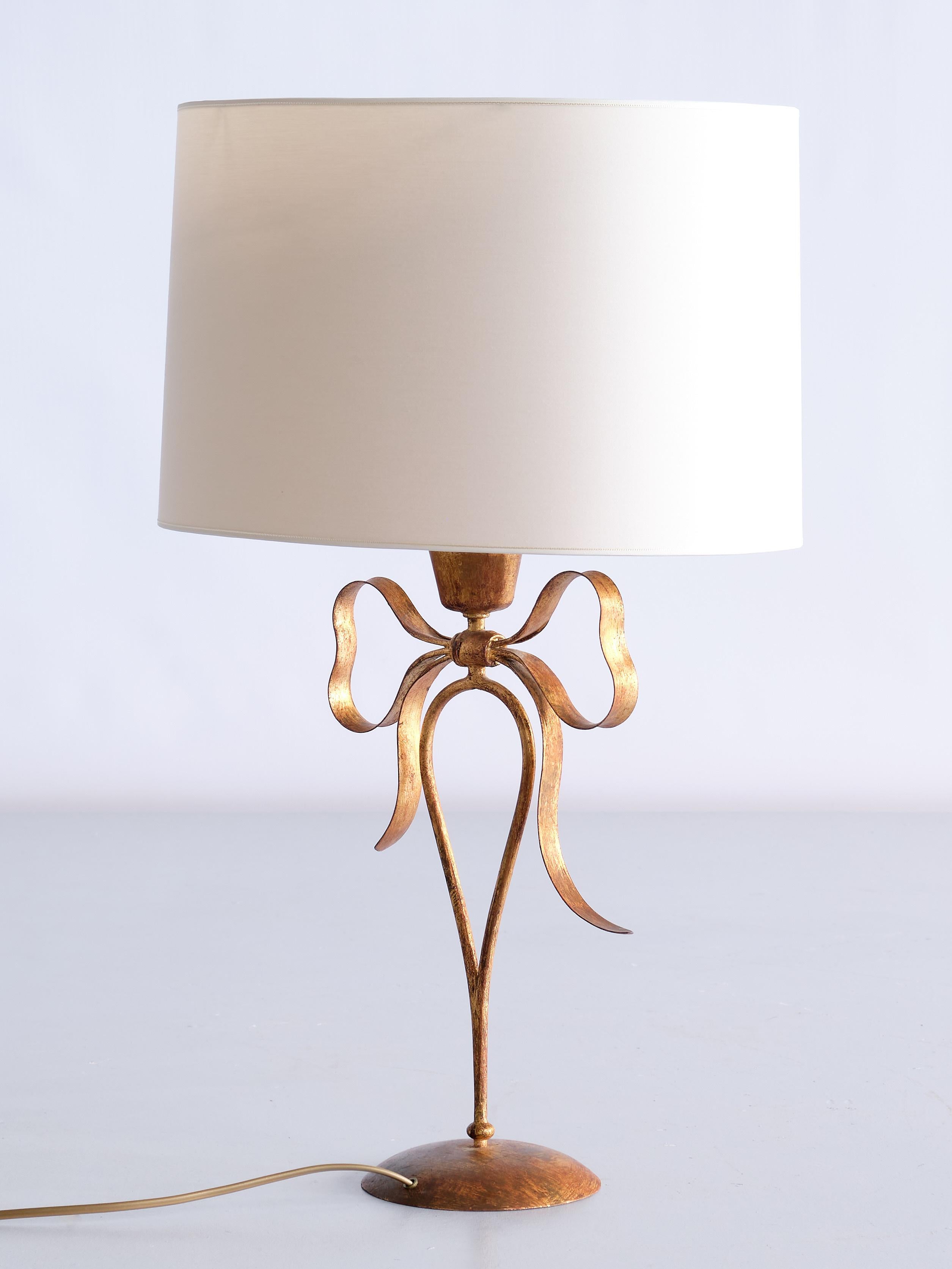 Mid-20th Century Pair of Gilded Bow Shaped Table Lamps by Mingazzi Bologna, Italy, 1950s