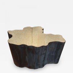 Pair of Gilded Brass and Brown Metal Modern Coffee Tables, Italy, 2000