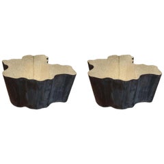 Pair of Gilded Brass and Brown Metal Modern Coffee Tables, Italy, 2000