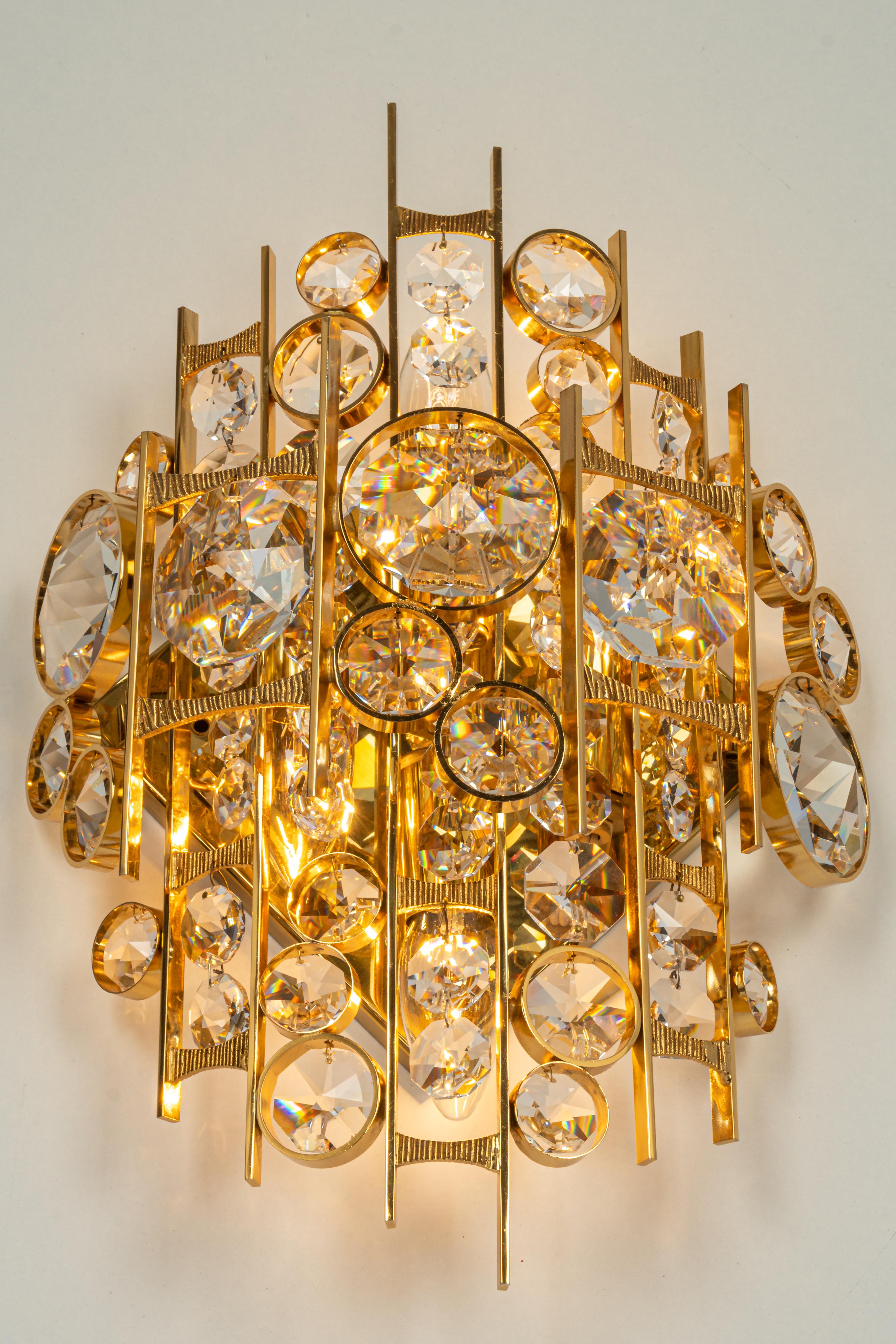 Pair of Gilded Brass and Crystal Sconce, Sciolari Design, Palwa, Germany, 1960s 5