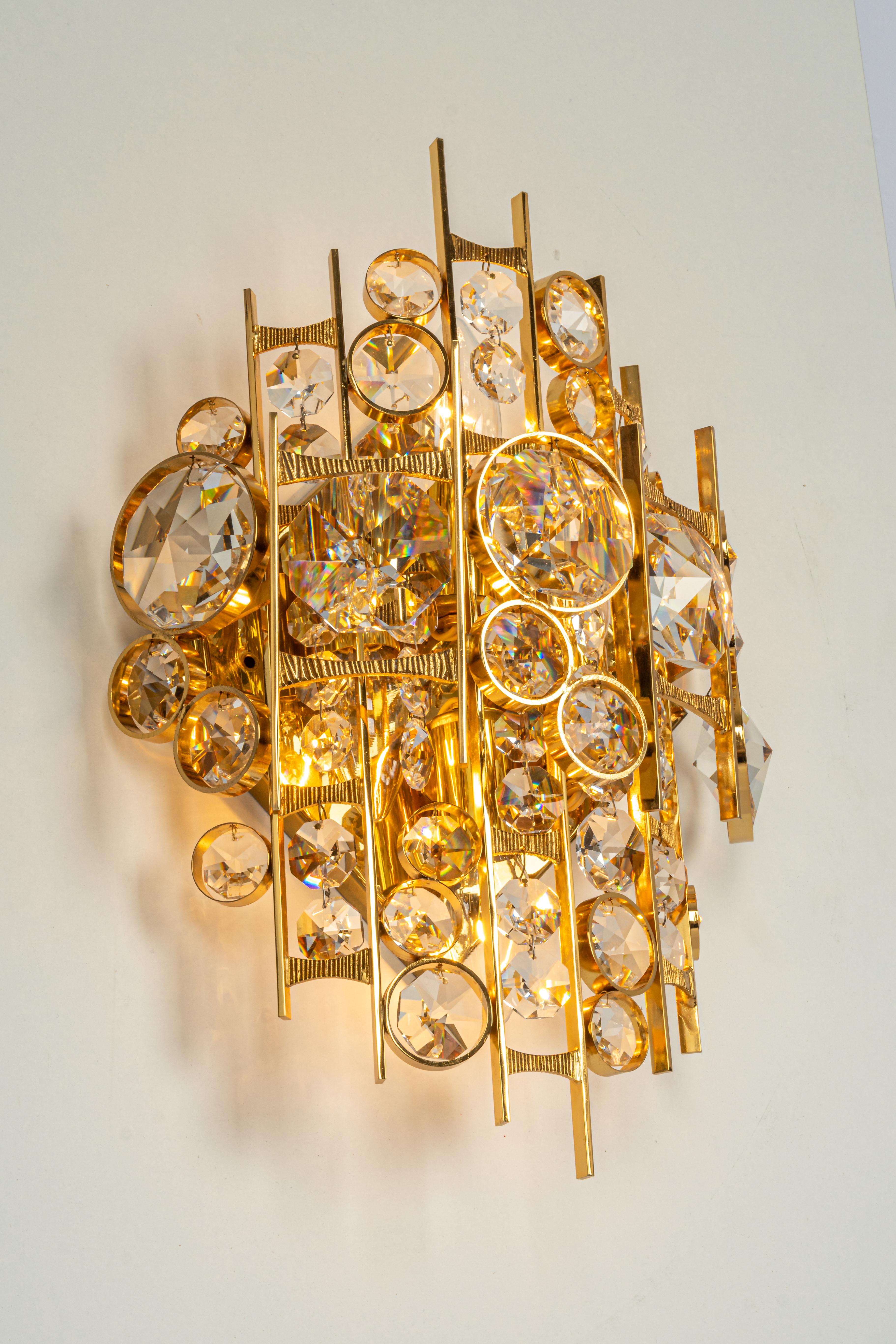 Pair of Gilded Brass and Crystal Sconce, Sciolari Design, Palwa, Germany, 1960s 6