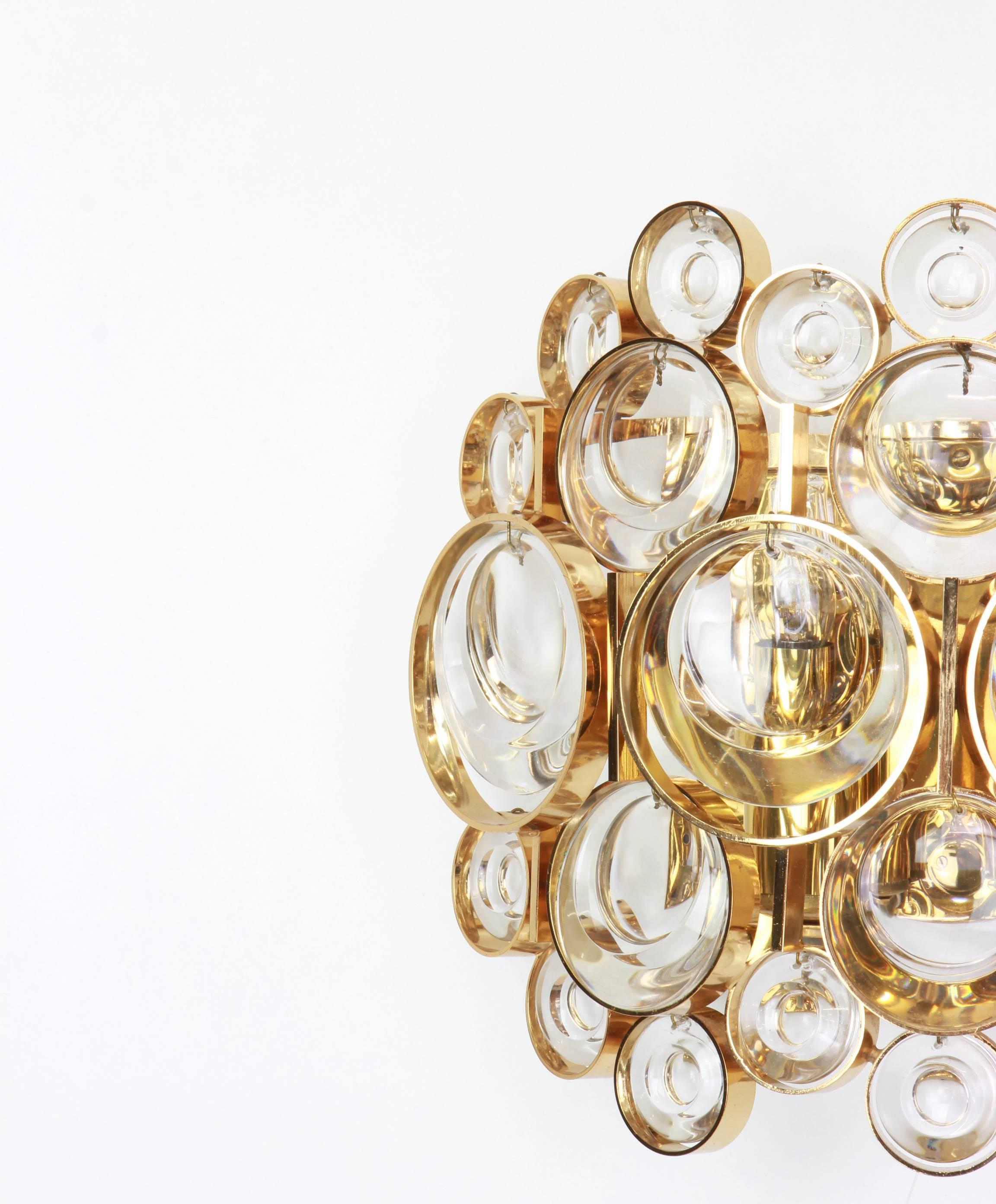 Mid-Century Modern Pair of Gilded Brass and Crystal Sconce, Sciolari Design, Palwa, Germany, 1960s