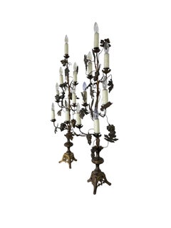 Pair of Gilded Brass Candelabra Lamps with Foliate & Grape Motifs