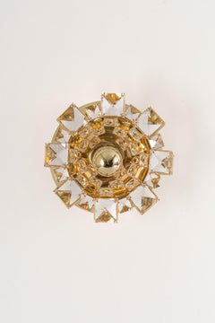 Coppia di applique in cristallo dorato in ottone di Palwa, Germania, anni '60