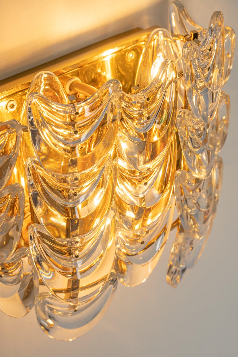 Pair of Gilded Brass Crystal Wall Lights, Sciolari Design, Palwa