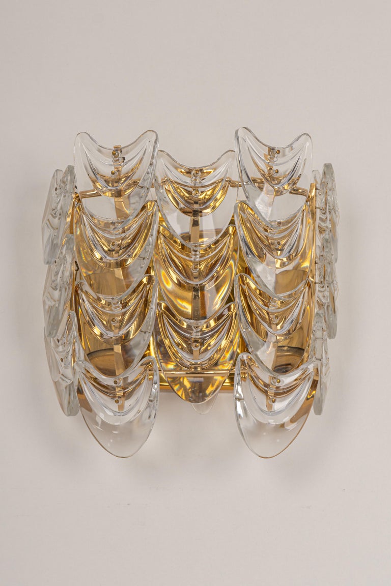Pair of Gilded Brass Crystal Wall Lights, Sciolari Design, Palwa