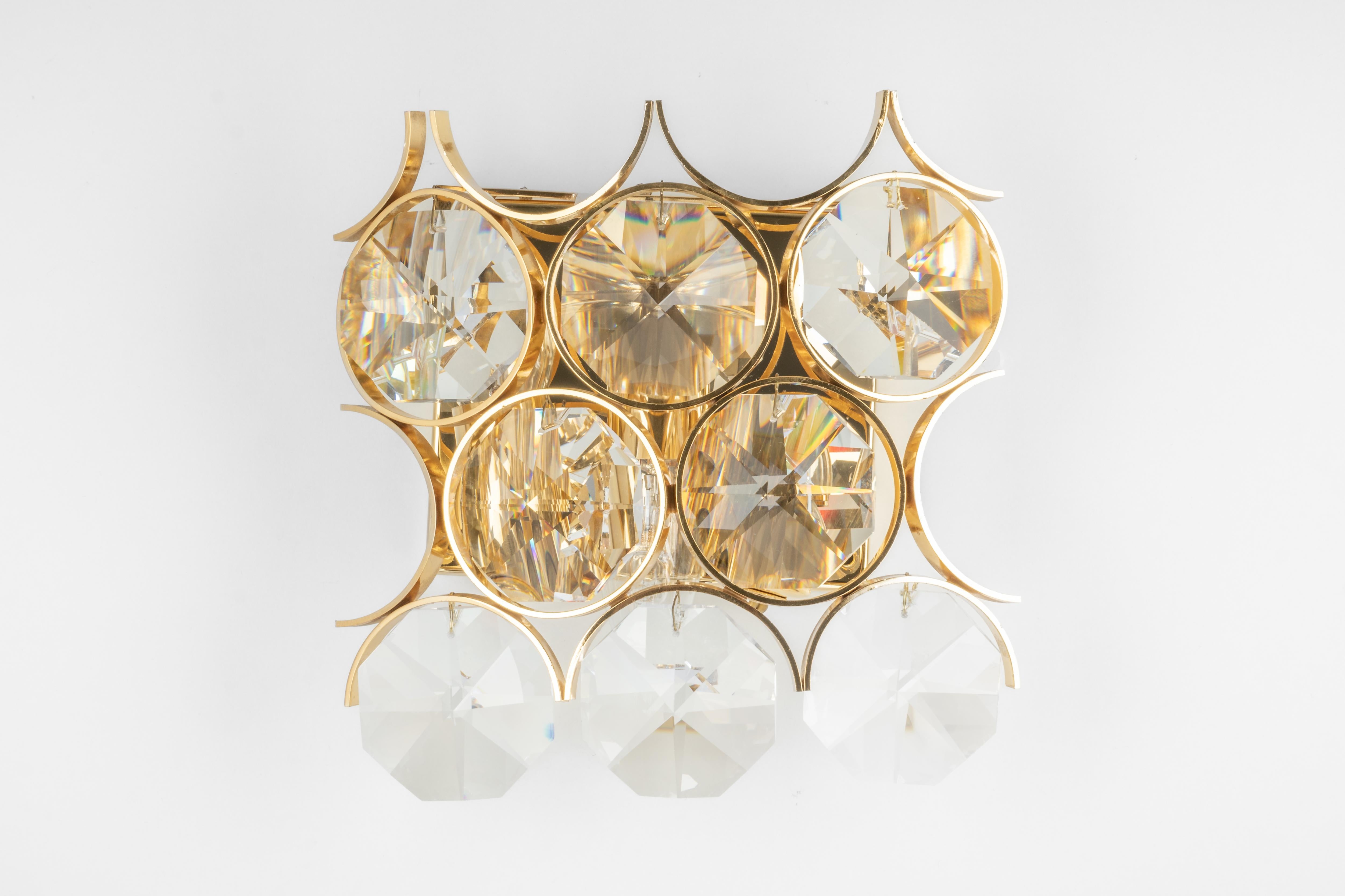 Mid-Century Modern 1 of 2 Pairs of Crystal Wall Lights, Sciolari Design, Palwa, Germany, 1960s For Sale