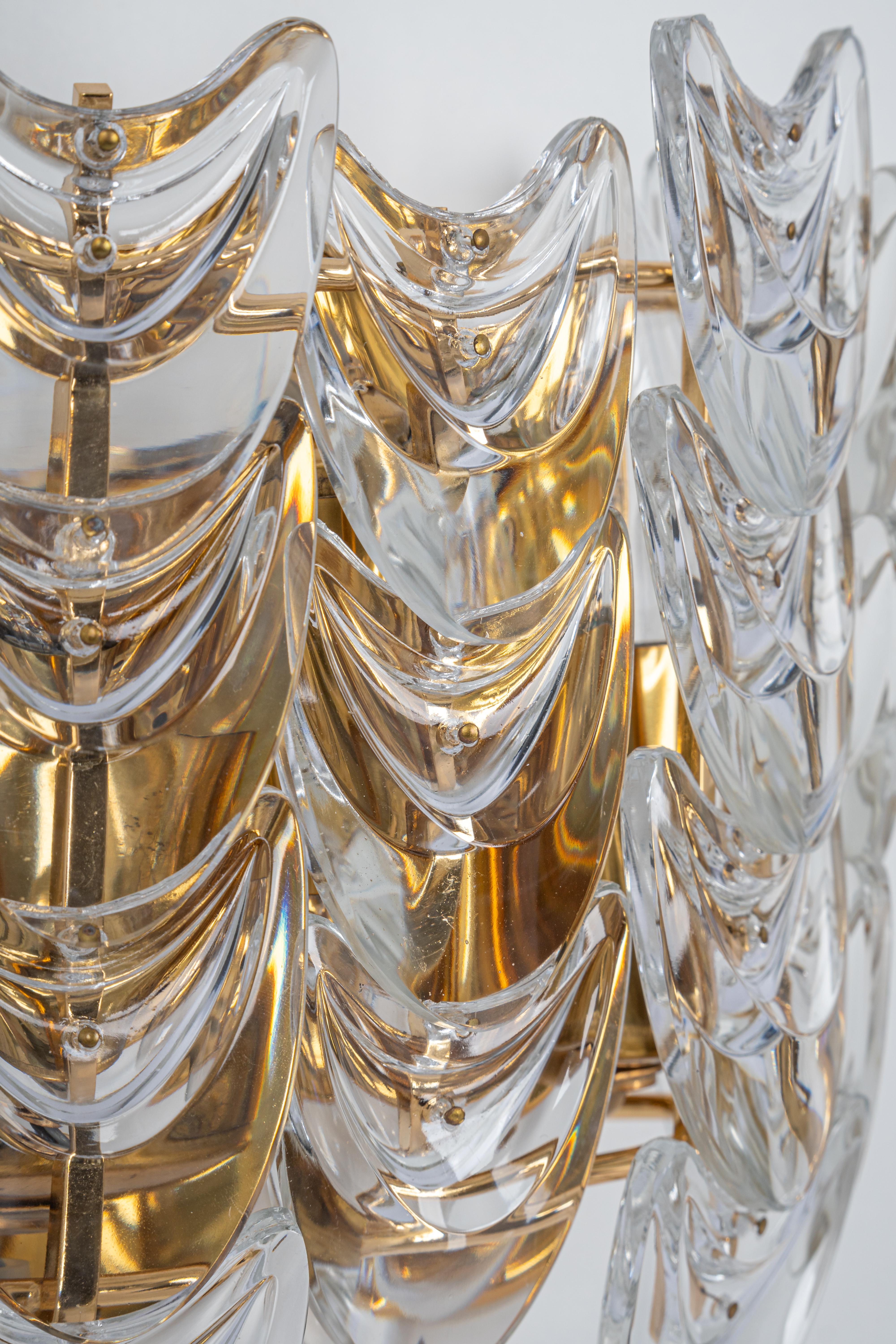 Pair of Gilded Brass Crystal Wall Lights, Sciolari Design, Palwa, Germany, 1960s For Sale 1