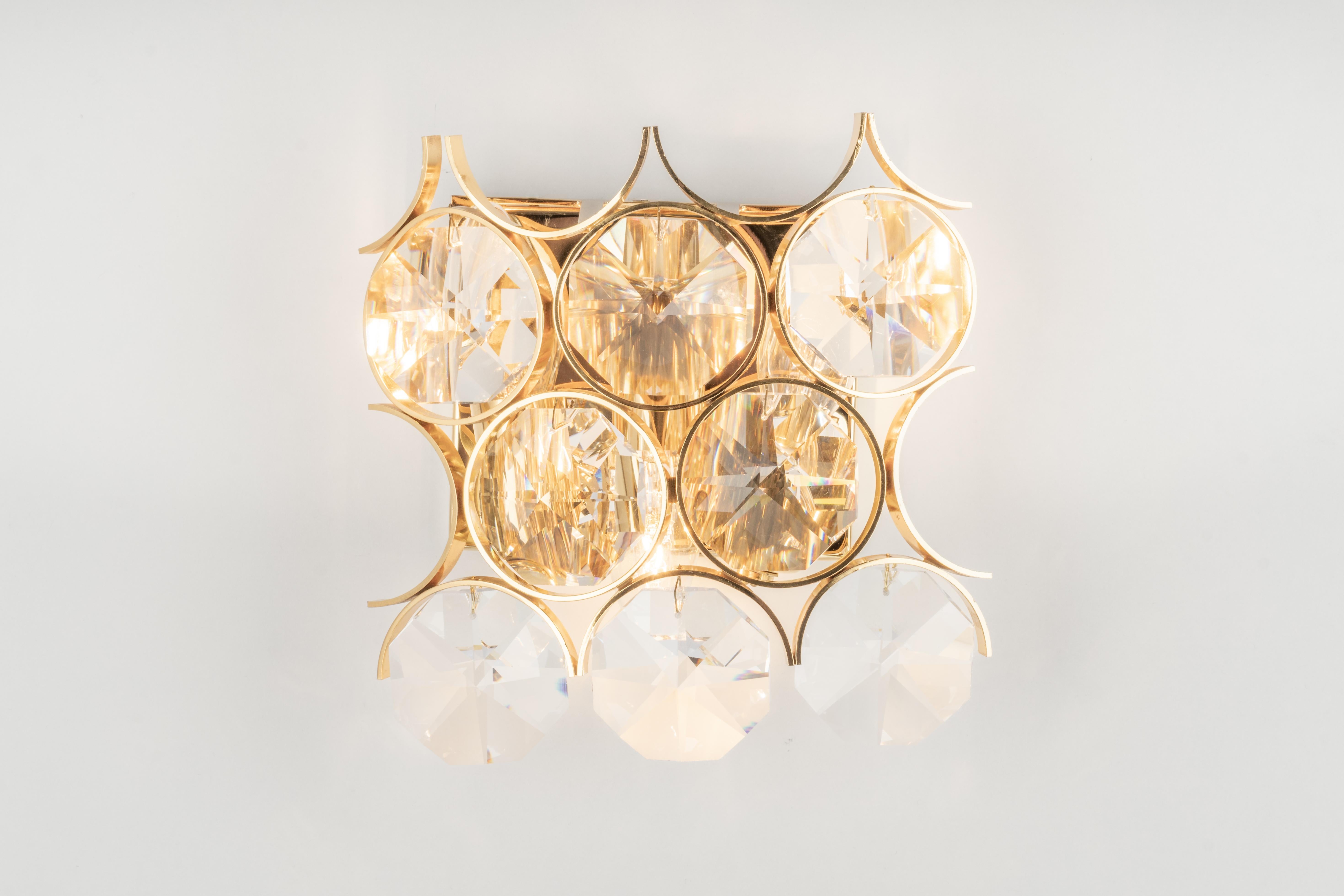Brass 1 of 2 Pairs of Crystal Wall Lights, Sciolari Design, Palwa, Germany, 1960s For Sale