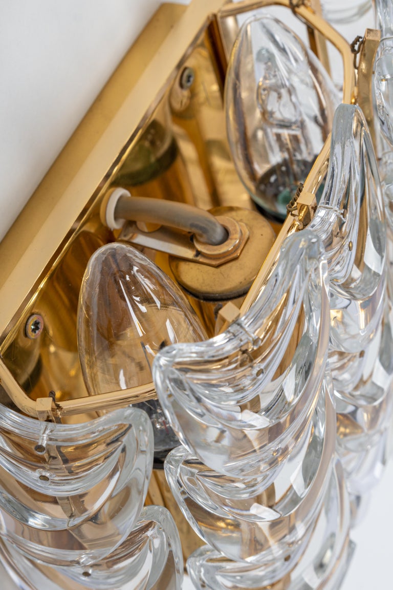 Pair of Gilded Brass Crystal Wall Lights, Sciolari Design, Palwa