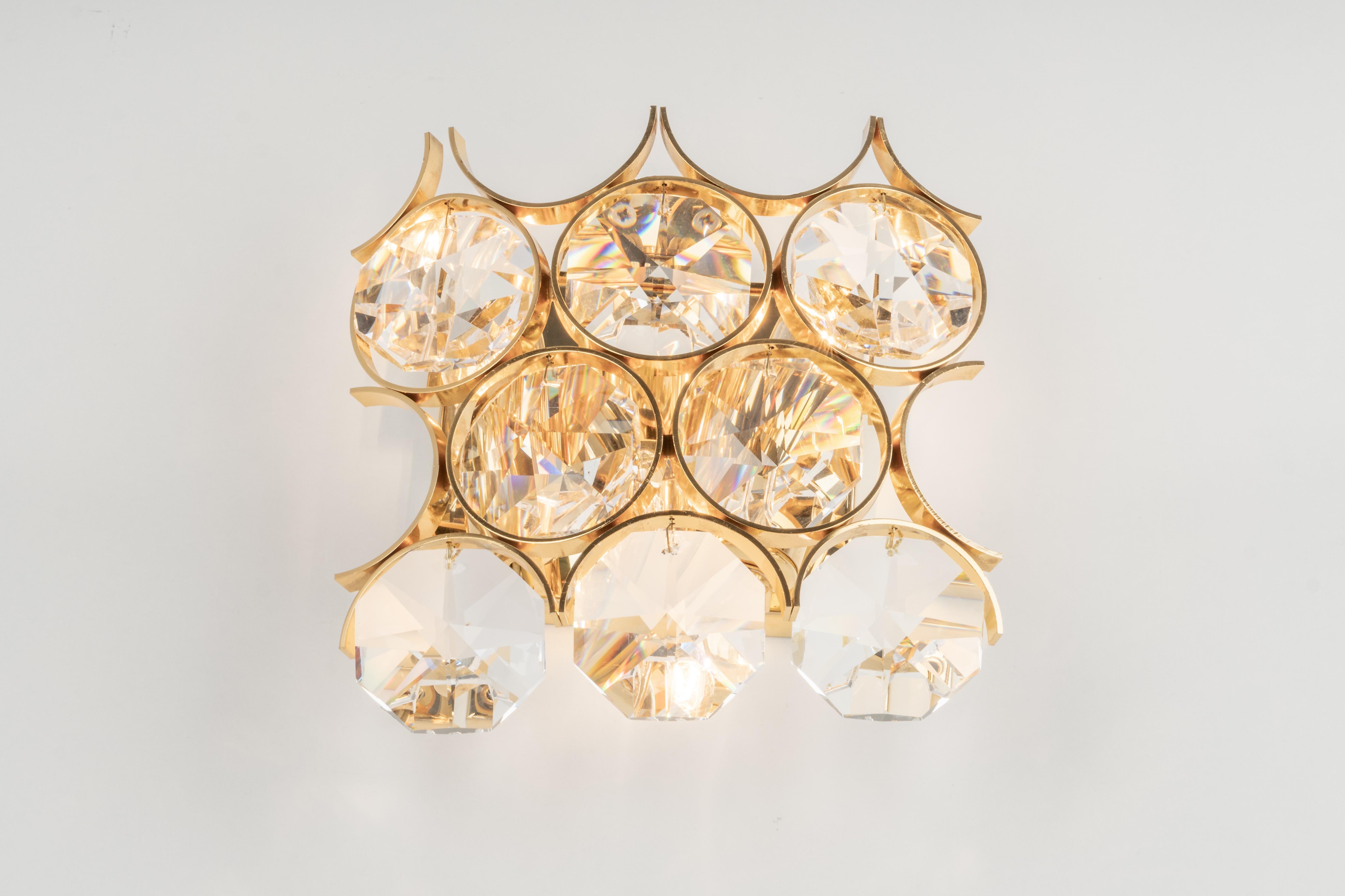 1 of 2 Pairs of Crystal Wall Lights, Sciolari Design, Palwa, Germany, 1960s For Sale 1