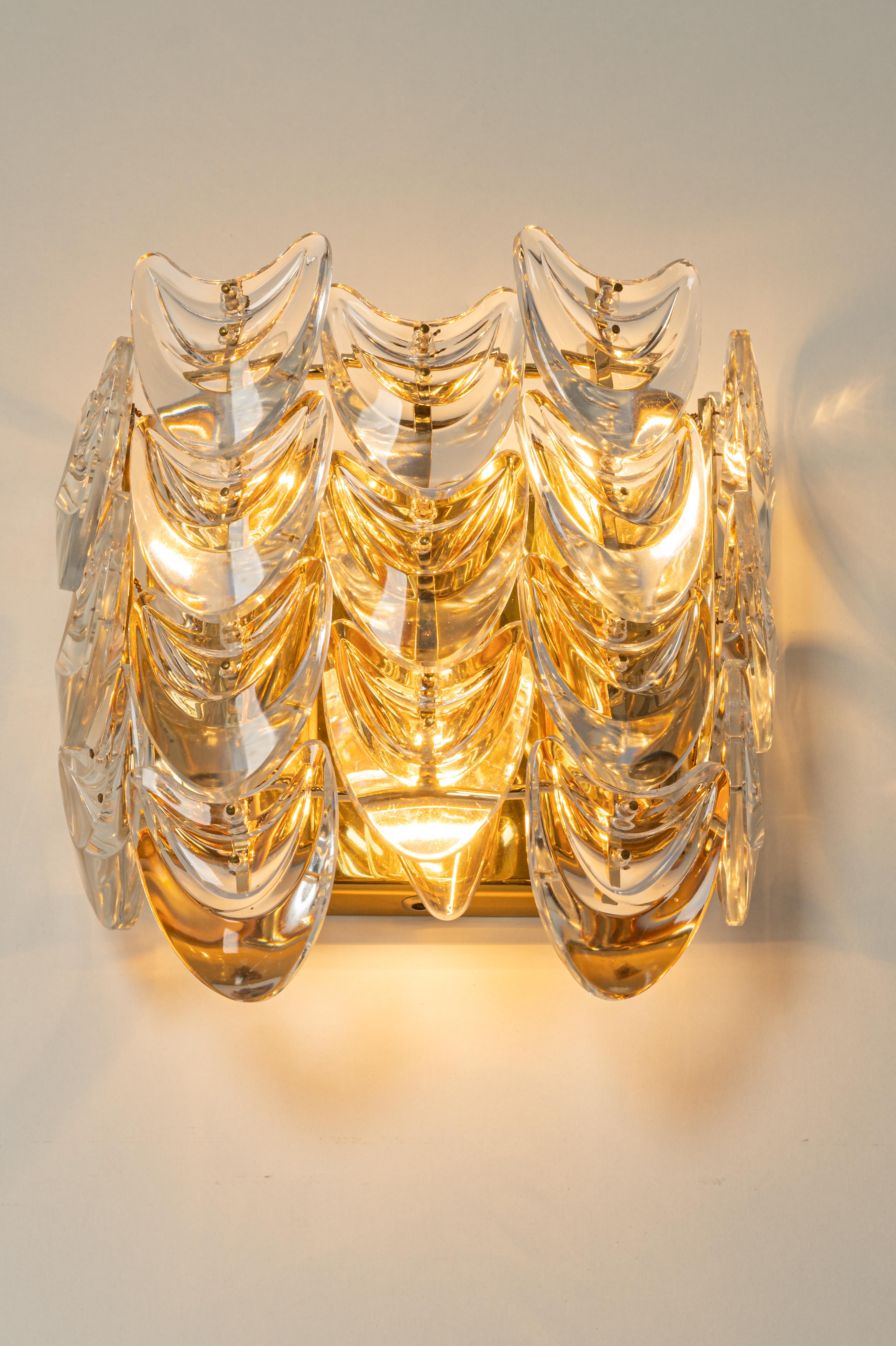 Pair of Gilded Brass Crystal Wall Lights, Sciolari Design, Palwa, Germany, 1960s For Sale 3
