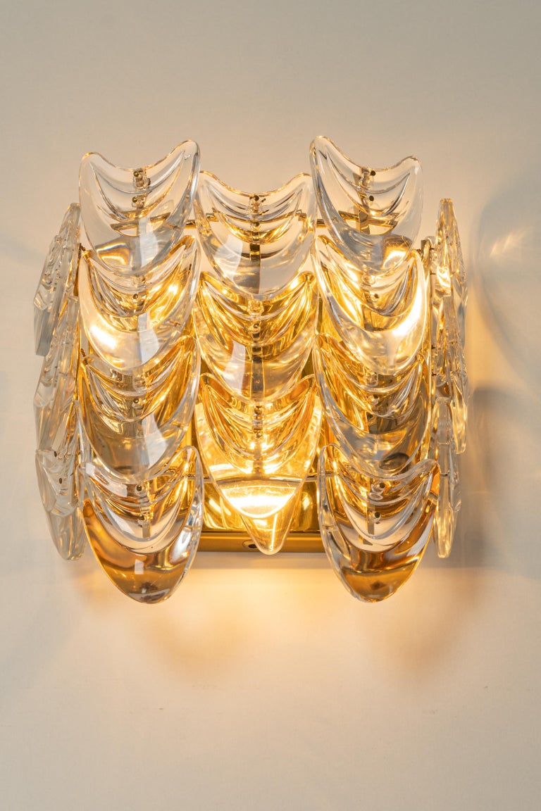 Pair of Gilded Brass Crystal Wall Lights, Sciolari Design, Palwa