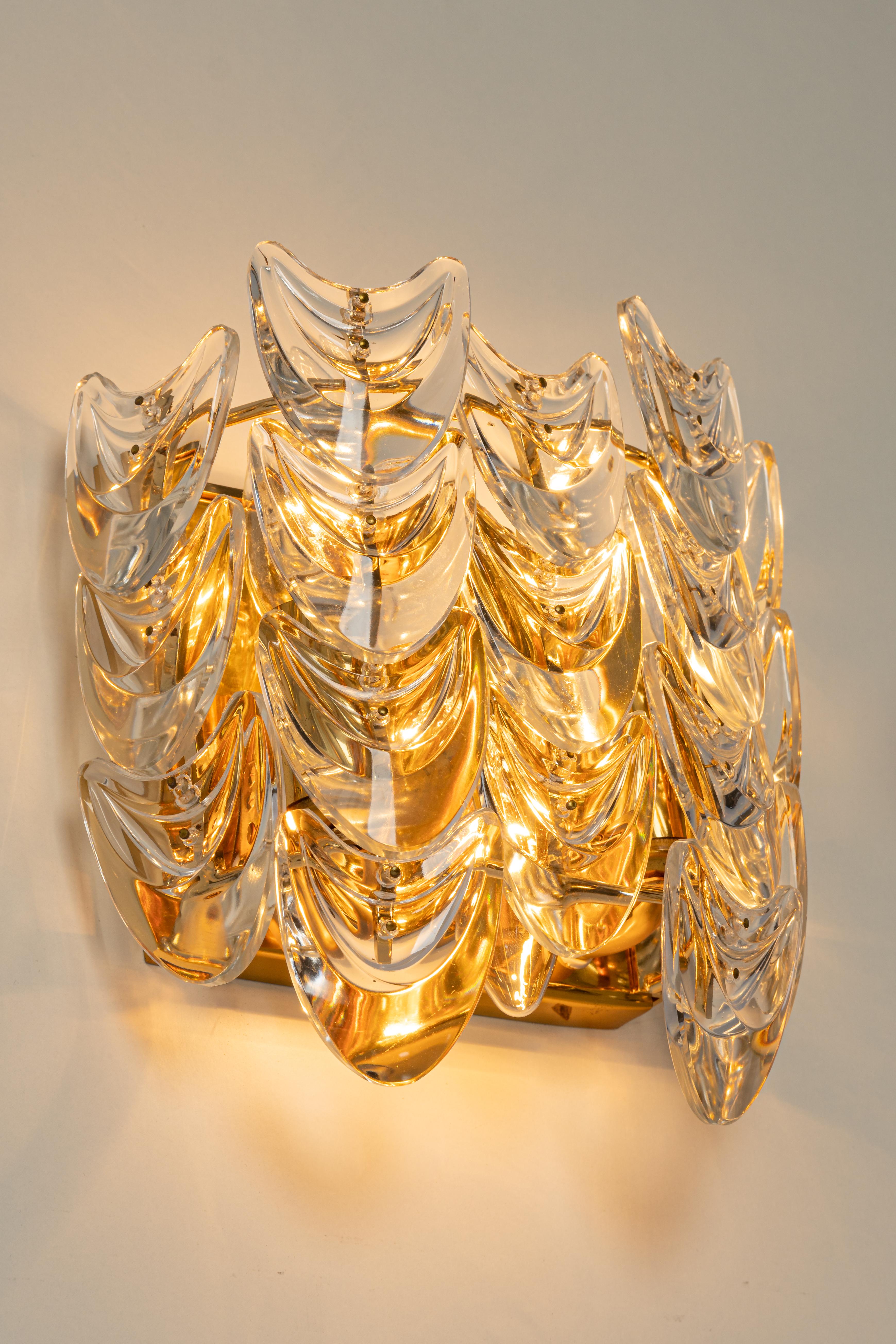 Pair of Gilded Brass Crystal Wall Lights, Sciolari Design, Palwa, Germany, 1960s For Sale 4