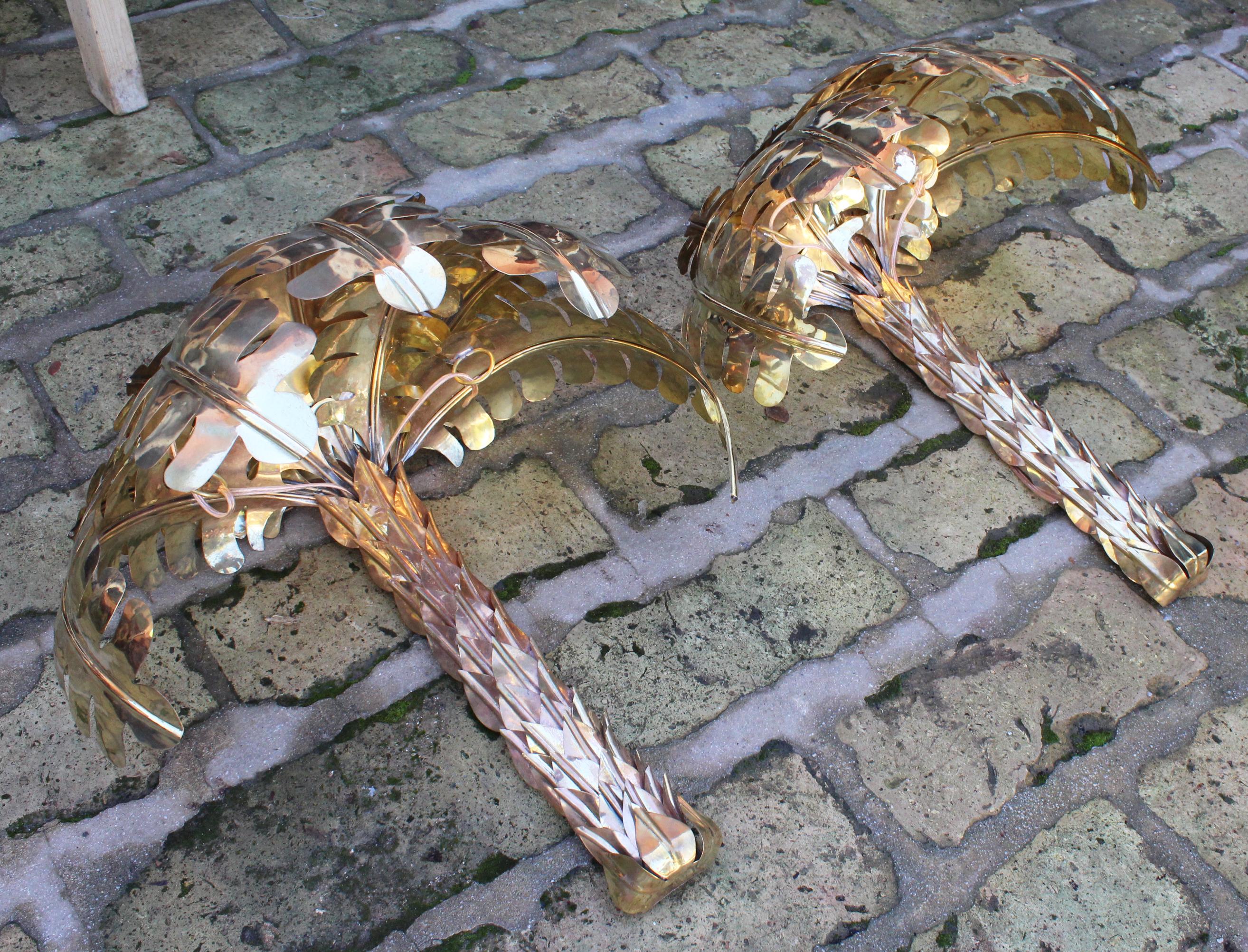 Contemporary Pair of Gilded Brass Palm Tree Wall Lamps