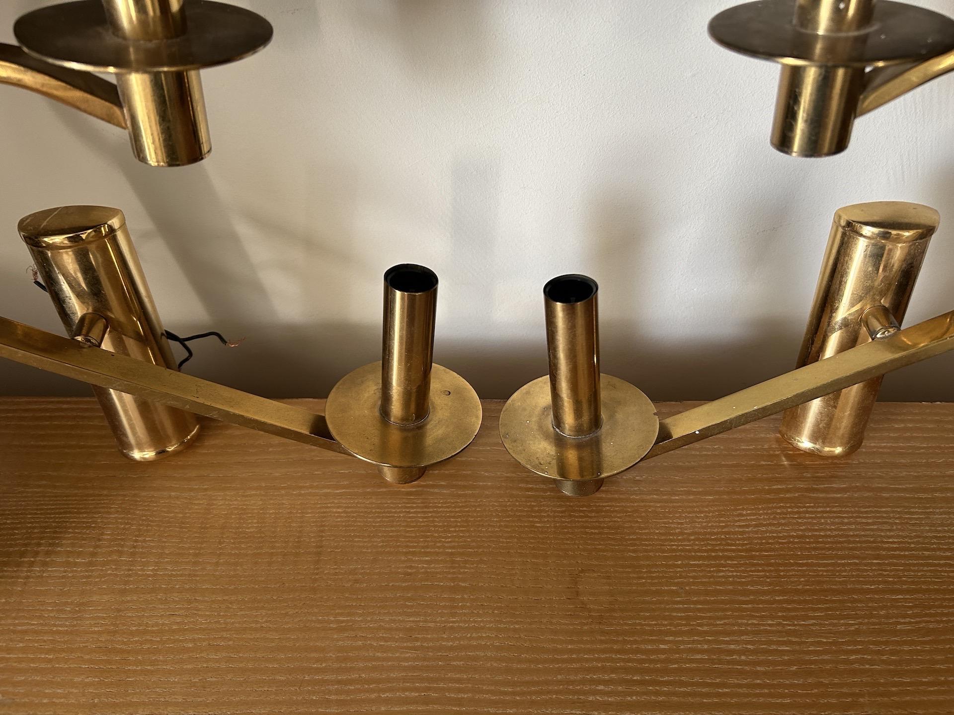 Brass Pair of gilded brass sconces in the style of Gaetano Sciolari 1970 For Sale
