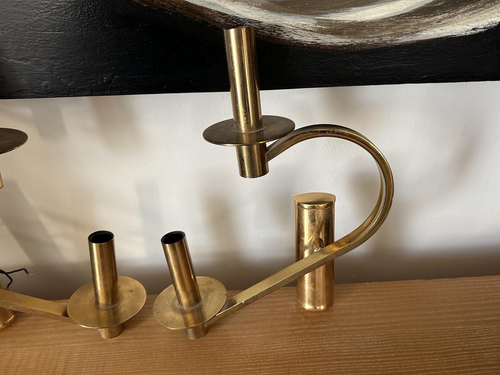 Pair of gilded brass sconces in the style of Gaetano Sciolari 1970 For Sale 2