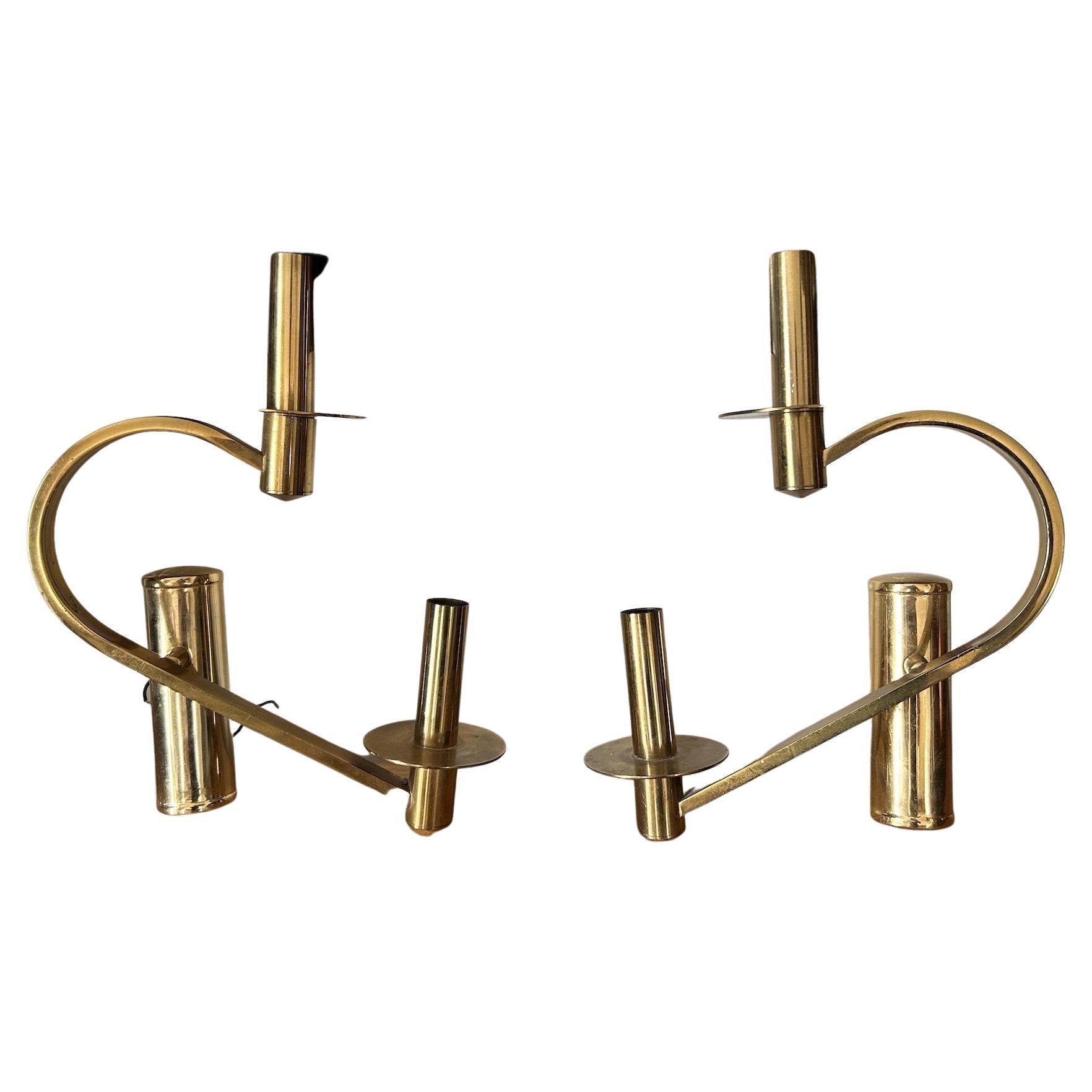 Pair of gilded brass sconces in the style of Gaetano Sciolari 1970 For Sale