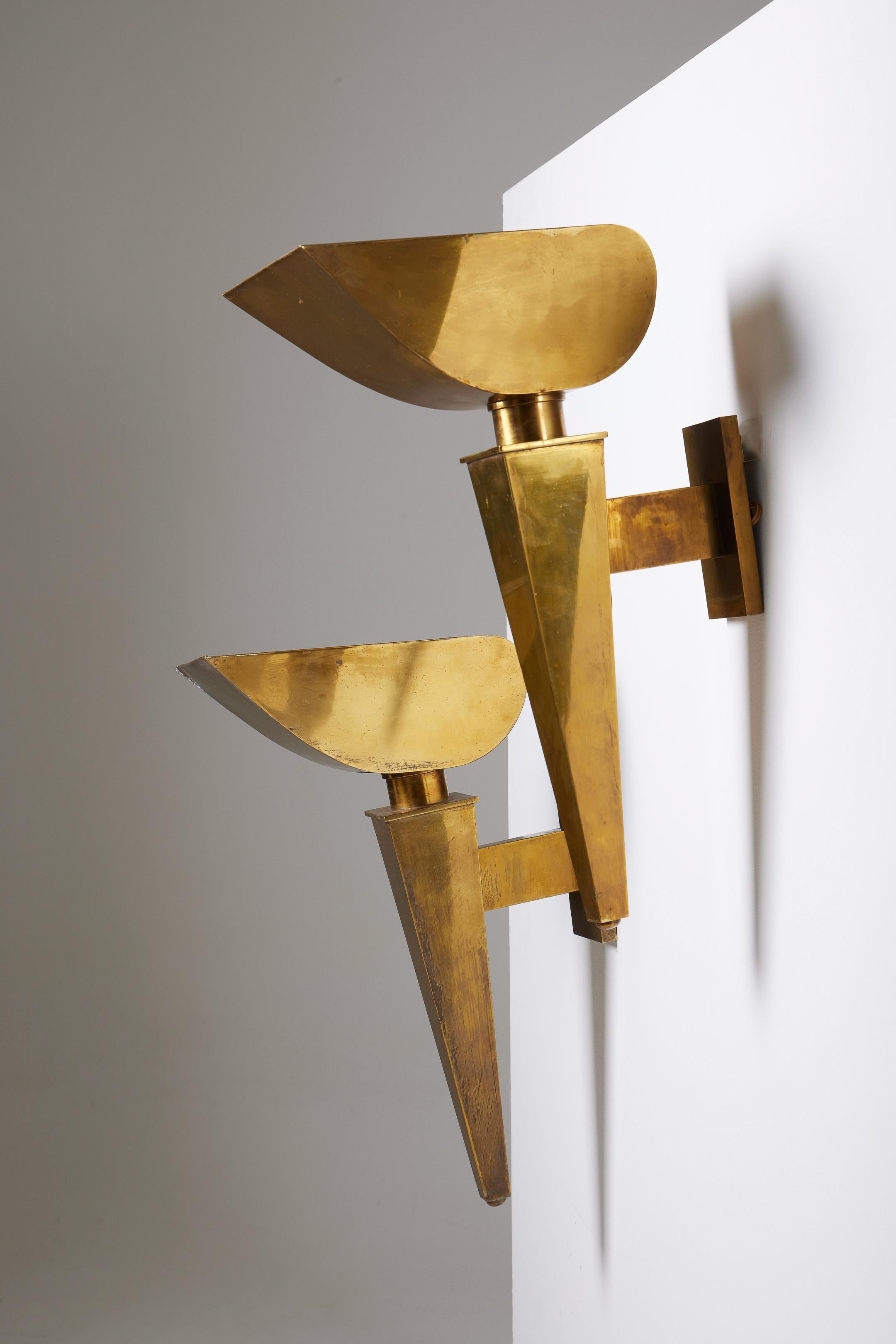 20th Century Pair of gilded brass wall sconces by Jean-Boris Lacroix For Sale