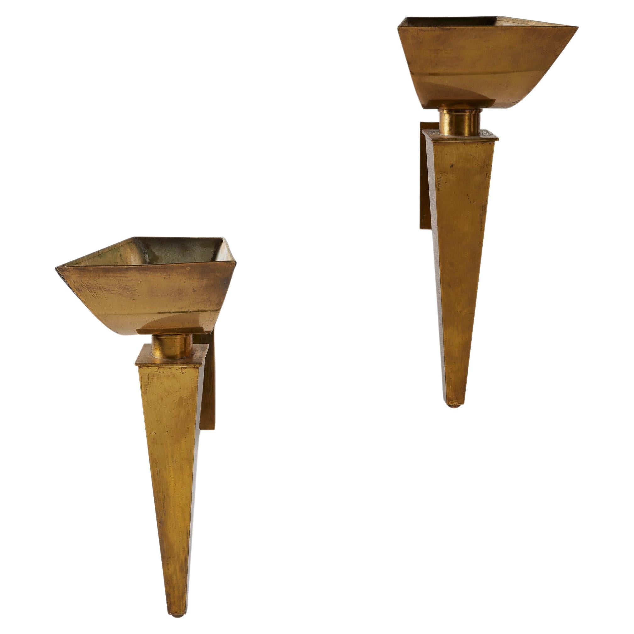 Pair of gilded brass wall sconces by Jean-Boris Lacroix For Sale