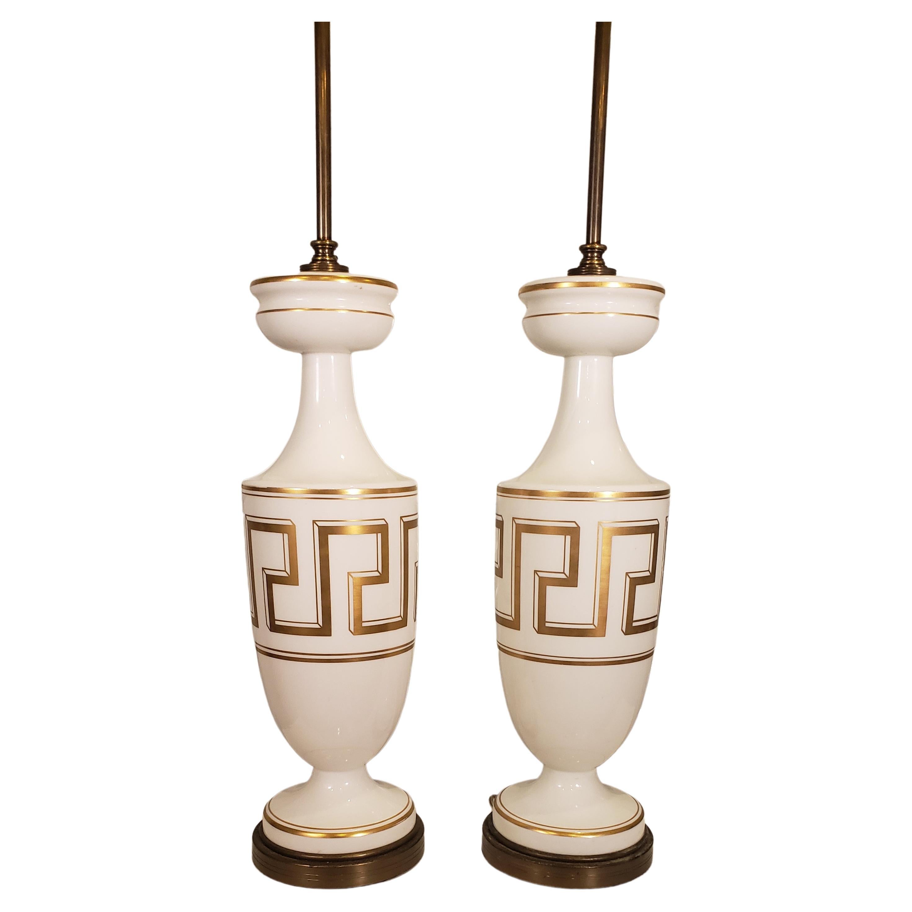 Pair of Gilded Bristol Glass Lamps