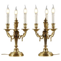 Pair of gilded bronze and chased candelabra