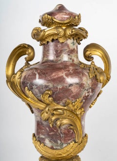 Pair of Gilded Bronze and Marble Cassolettes, 19th Century, Napoleon III Period.