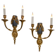 Antique Pair of Gilded Bronze and Marble Wall-Lights attr. to H. Dasson, France, c 1880