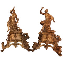 Pair of Gilded Bronze Andirons, 18th Century
